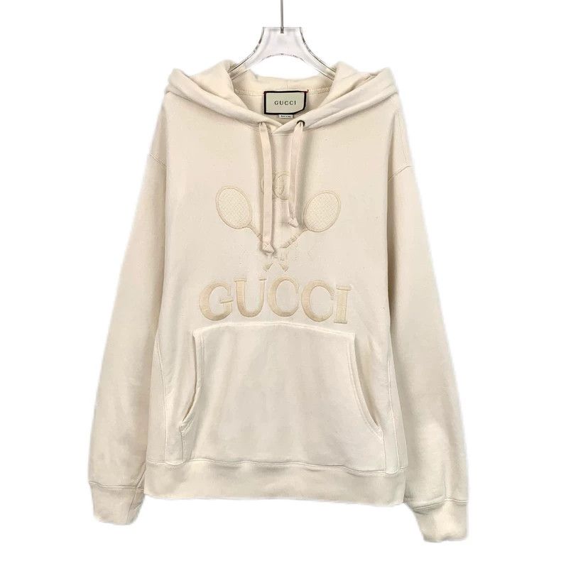 Gucci Gucci Beige logo embroidered cotton hooded drawstring sweat Size US S / EU 44-46 / 1 - 1 Thumbnail