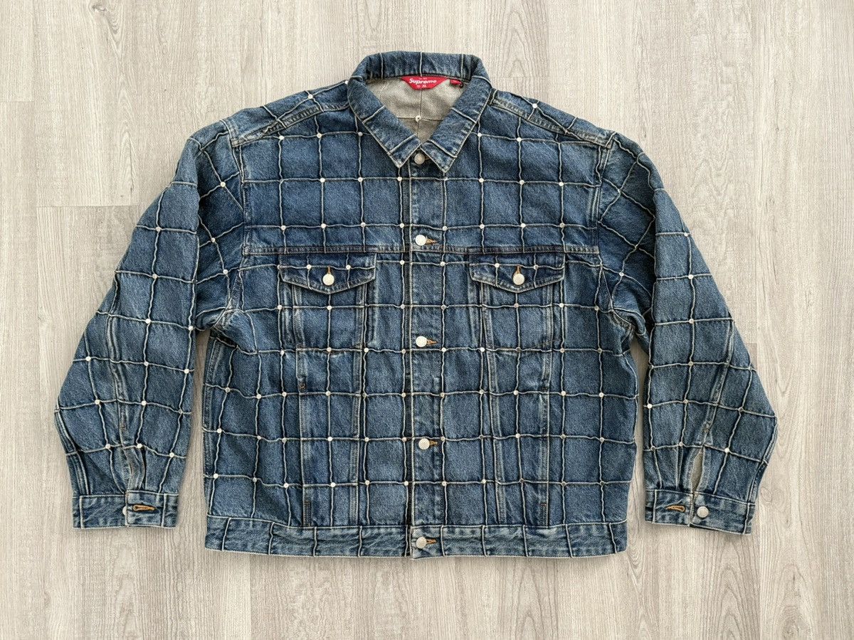 【L】Supreme Studded Denim Trucker Jacket Supreme Studded Denim Trucker Jacket Black Men's - SS17 - US