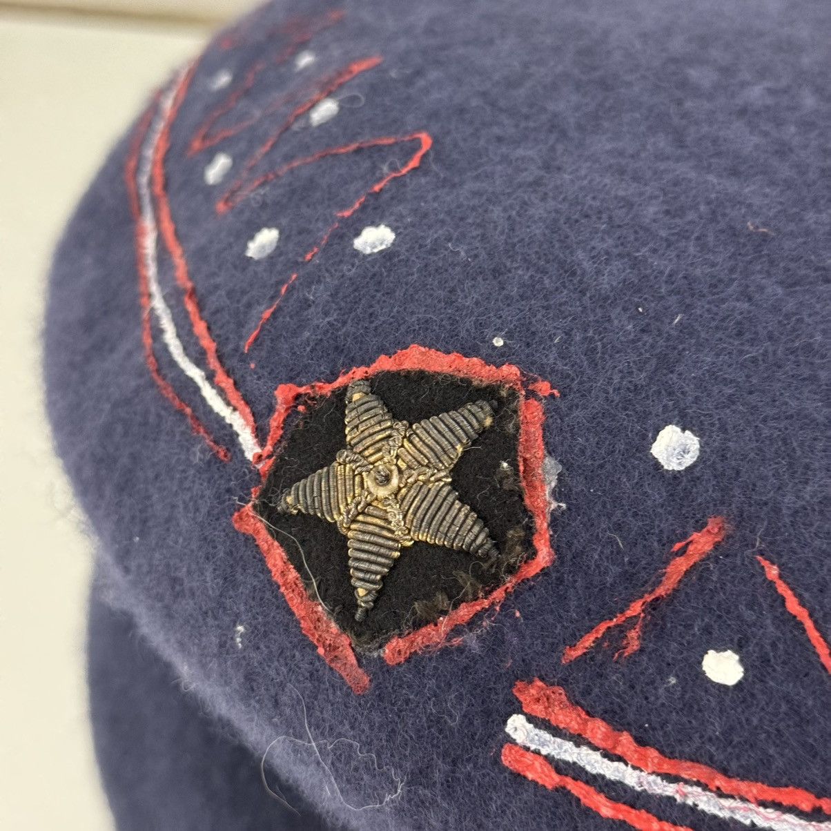 Vintage Vintage 90s Handmade Navy Red Wool Star French Beret Hat Size ONE SIZE - 7 Thumbnail
