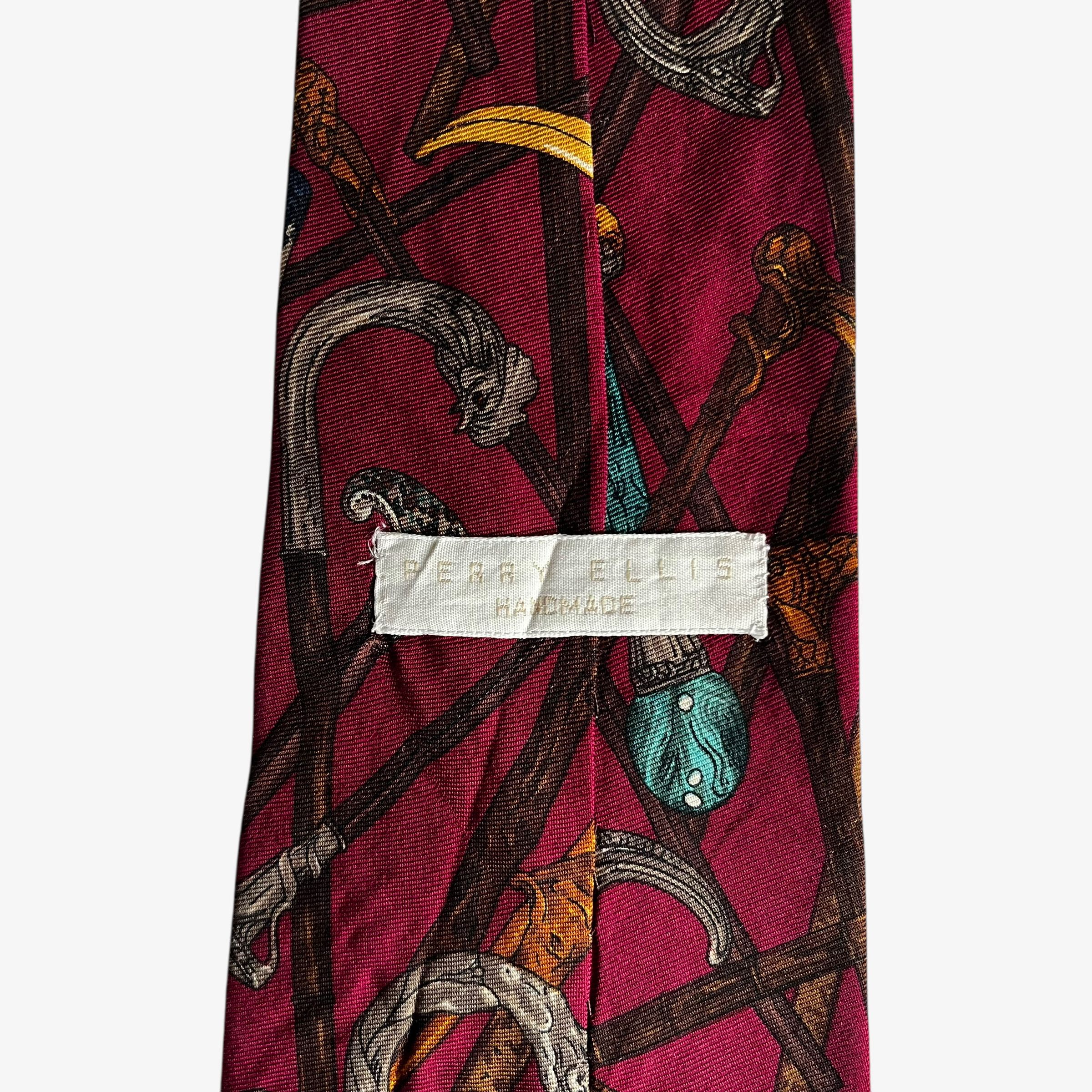 Perry Ellis Vintage 90s Perry Ellis Equestrian Print Red Silk Tie Size ONE SIZE - 2 Thumbnail