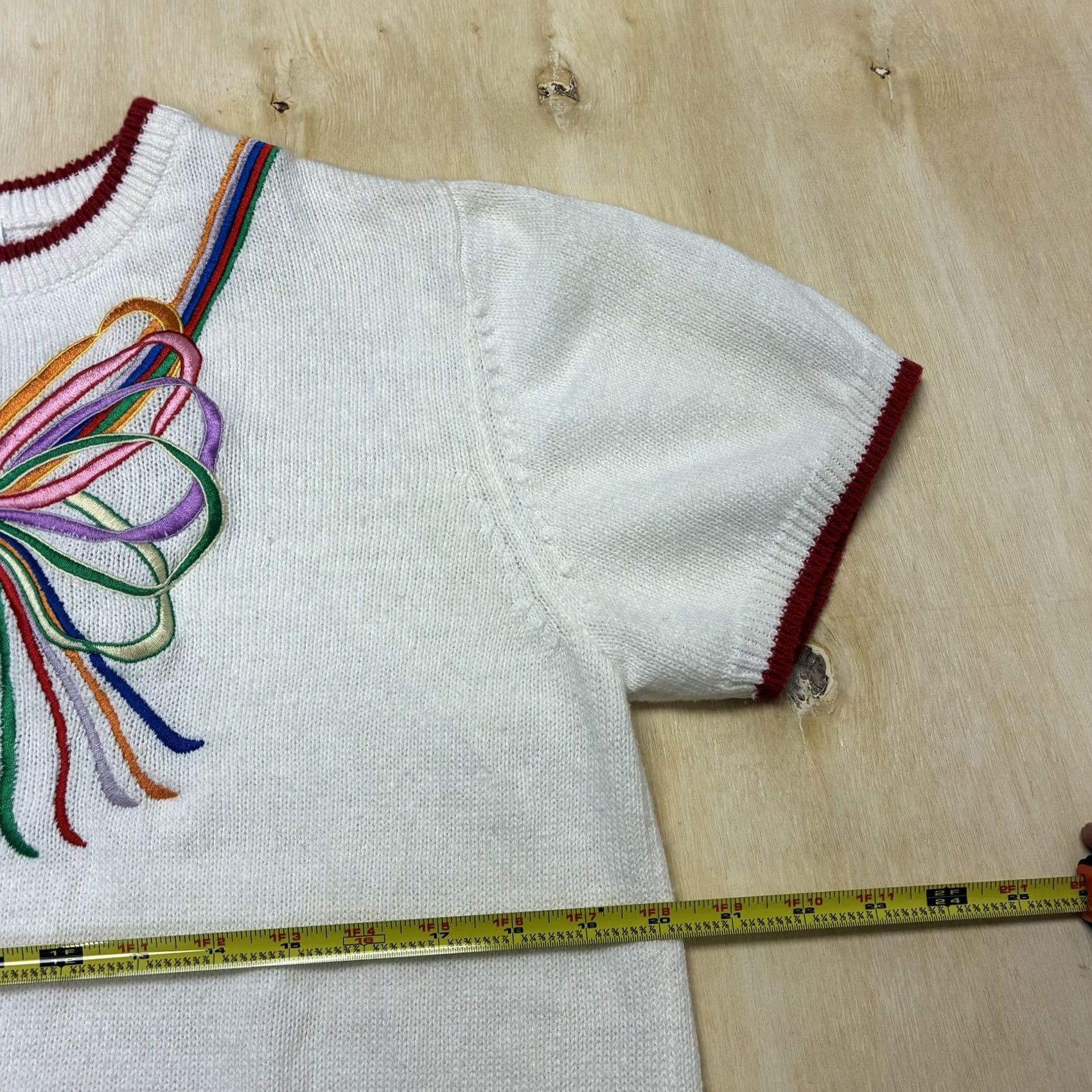 Vintage Maurada Sweater Womens Large White Short Sleeve Bow Embroidered Crewneck Knit Size L / US 10 / IT 46 - 7 Thumbnail