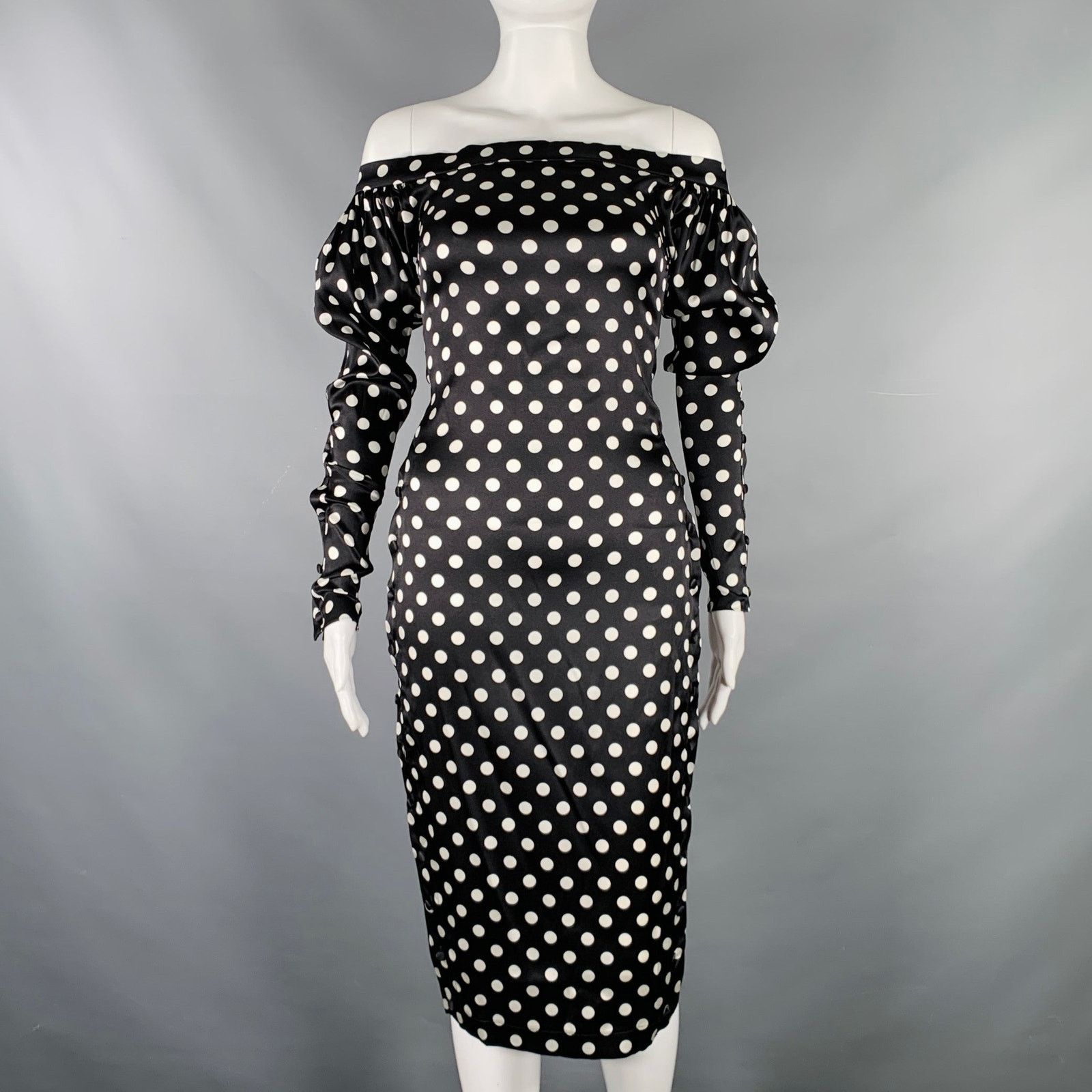 CAROLINE CONSTAS Size XS Black White Silk Blend Polka Dot Long Sleeve Dress Size XS / US 0-2 / IT 36-38 - 1 Thumbnail