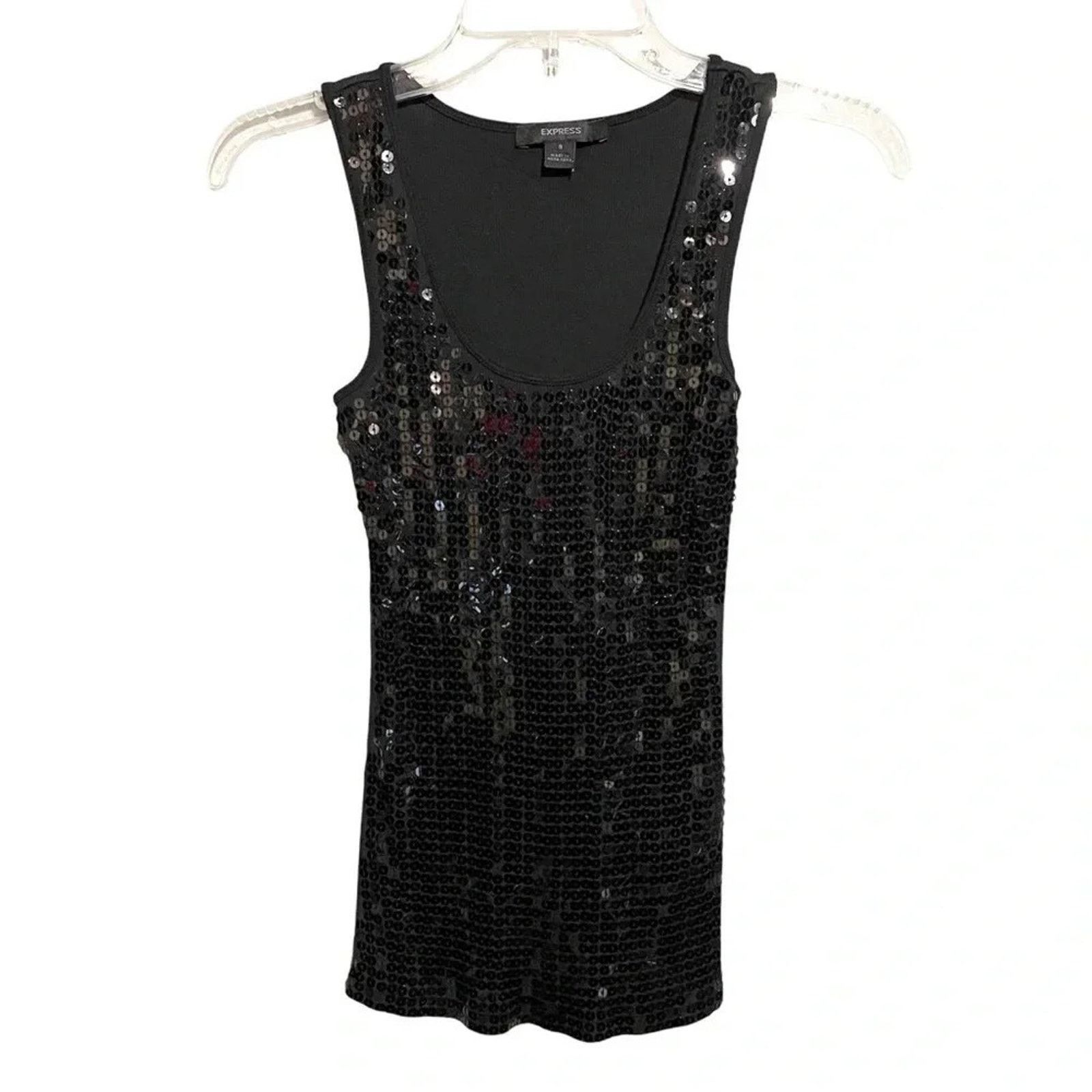 Express Express Black Sequin Tank Top Women’s Size Small S Stretch Size S / US 4 / IT 40 - 1 Thumbnail