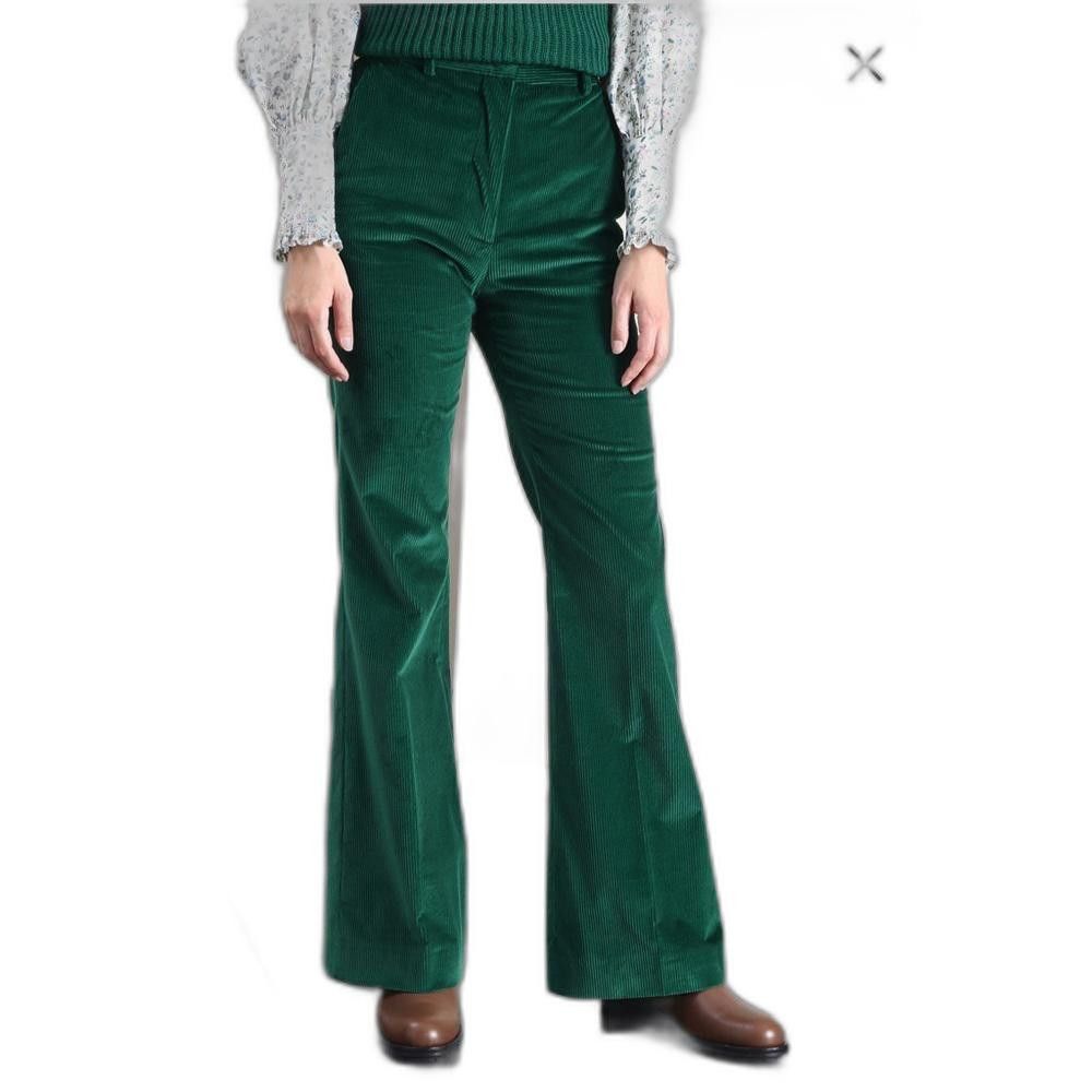 Designer NWOT Weekend MaxMara label-cut Green Bootcut Trousers US2/4 Size 27" / US 4 / IT 40 - 2 Thumbnail