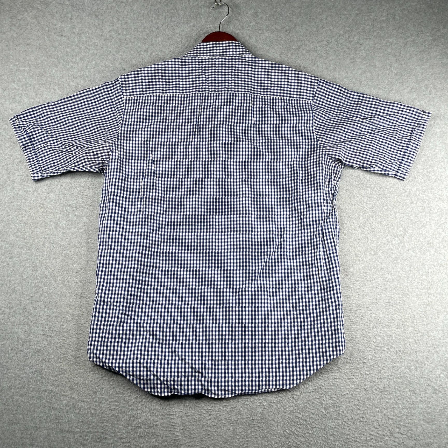 BUGATCHI BUGATCHI UOMO Classic Fit Shirt Button-Up Short Sleeve Mens Navy Gingham Large Size US L / EU 52-54 / 3 - 5 Thumbnail