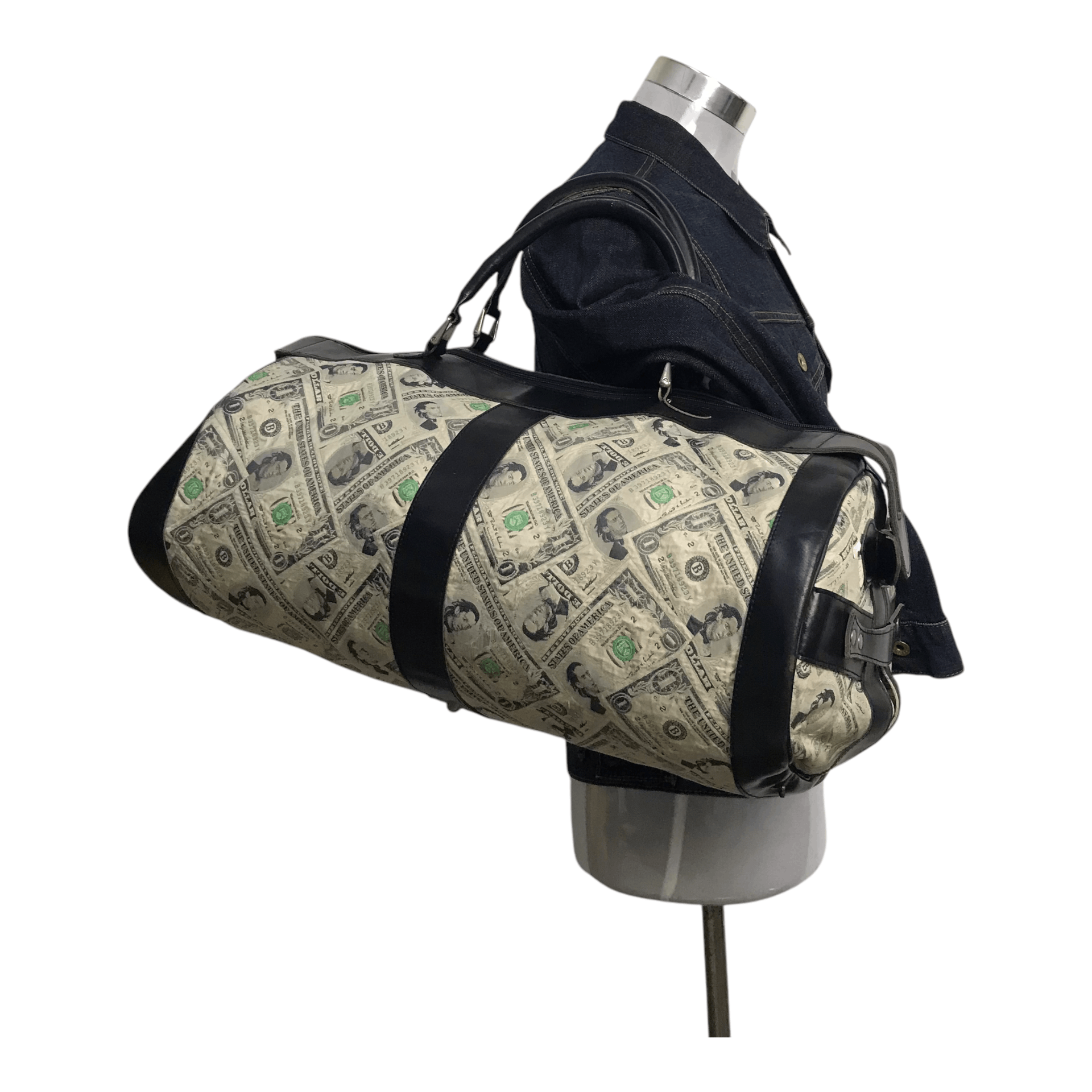 Jeremy Scott × Vintage Vintage Jeremy Scott Printed Money Half Leather Duffle Bag Size ONE SIZE - 1 Thumbnail