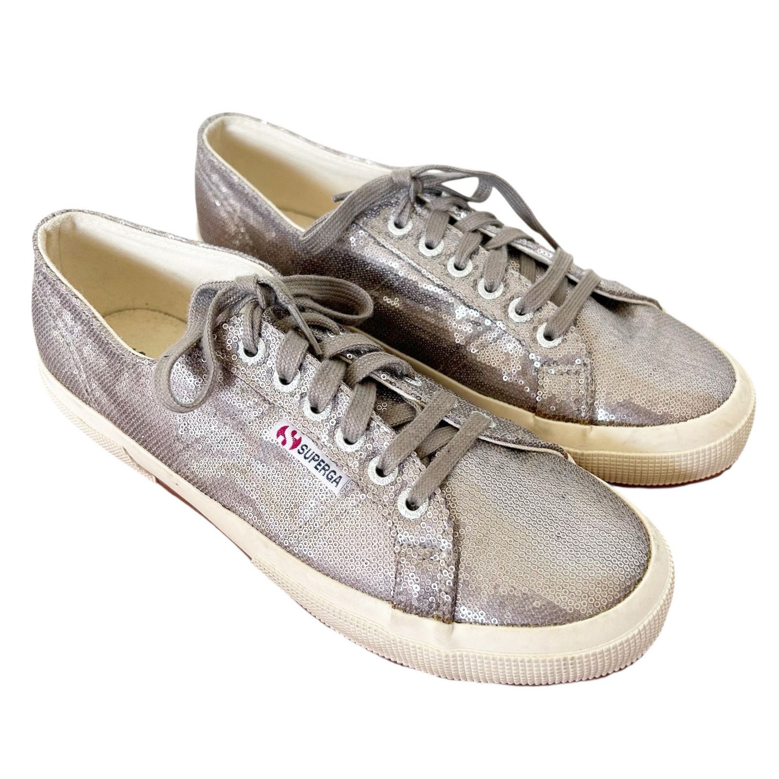 Superga Superga Silver Metallic Sequin Platform Sneakers Sz 9 Size US 9 / IT 39 - 1 Thumbnail