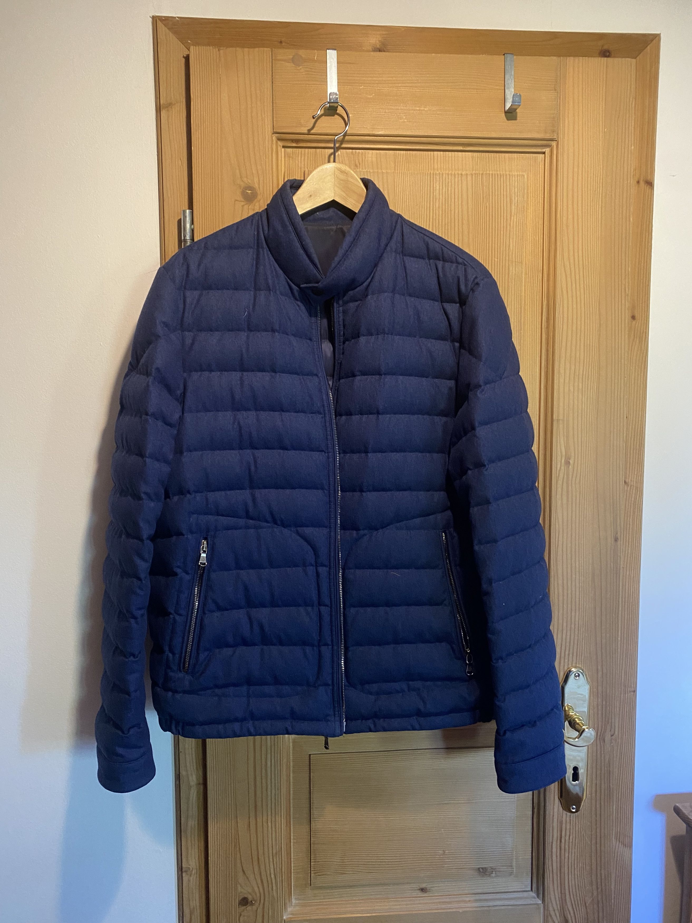 Image of Moncler Light Down Wool Jacket in Blue, Men's (Size Medium)