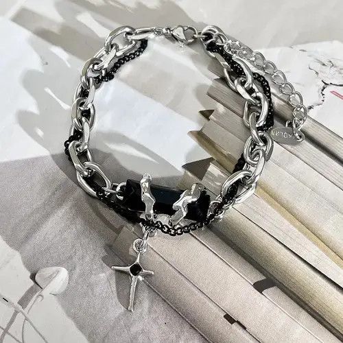 Other Titanium Steel Layered Cross Charm Bracelet for Men Women Size ONE SIZE - 3 Thumbnail