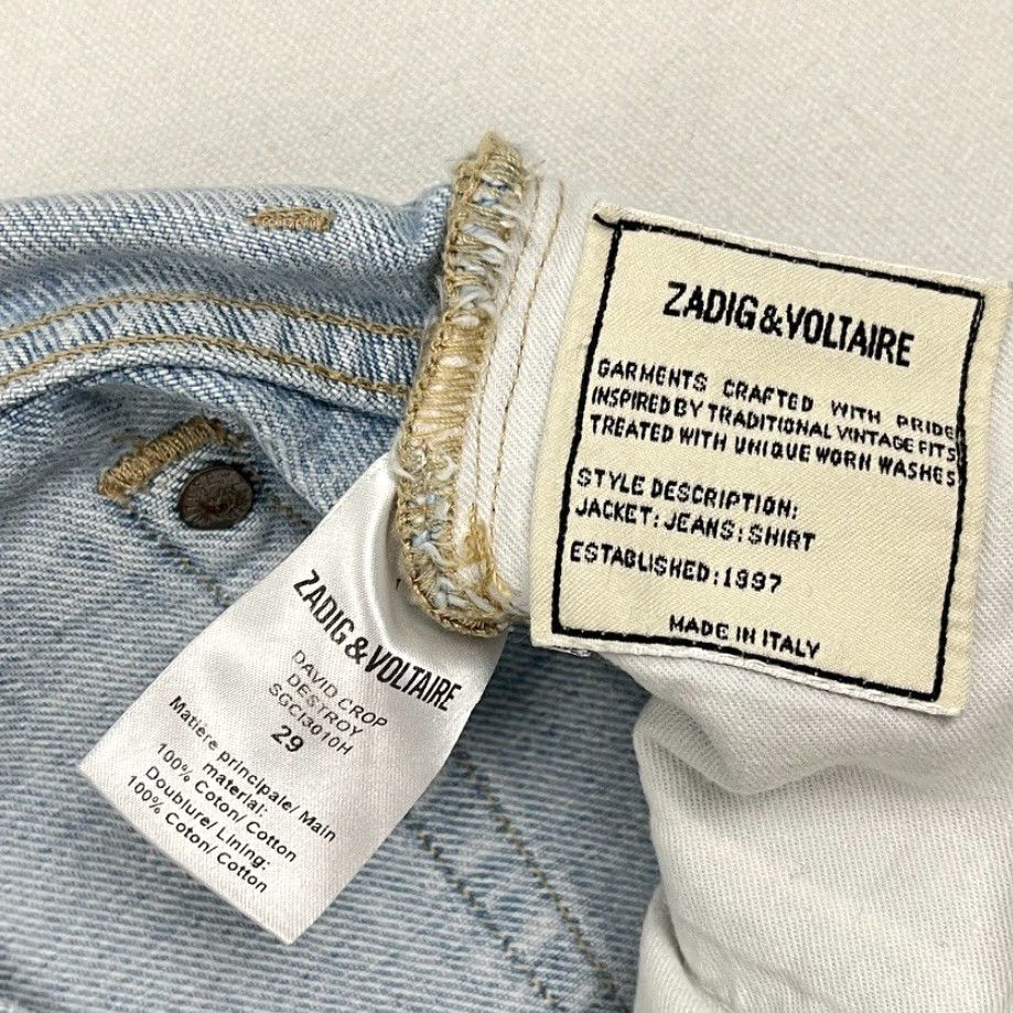 Zadig & Voltaire VINTAGE Zadig & Voltaire David Crop Destroy Jeans 29 W30 I29 Light Blue Denim Button Fly Light Blue Denim Jeans Slim Womens 90s Bohemian Flower Retro Size 29" - 2 Thumbnail