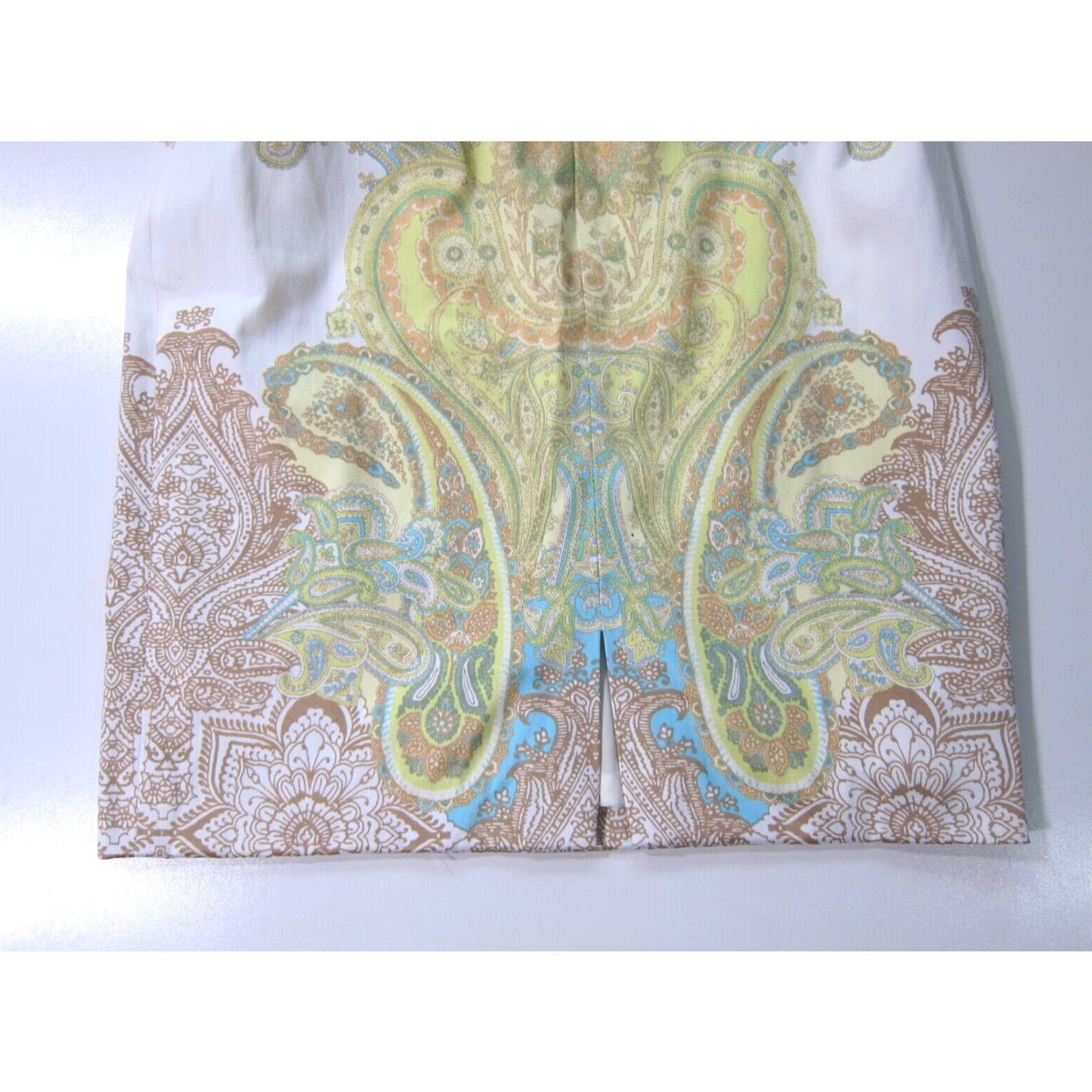 Vintage Antonio Melania Cotton Stretch Paisley Pencil Straight Skirt 2 Green Brown White Size 26" / US 2 / IT 38 - 7 Thumbnail