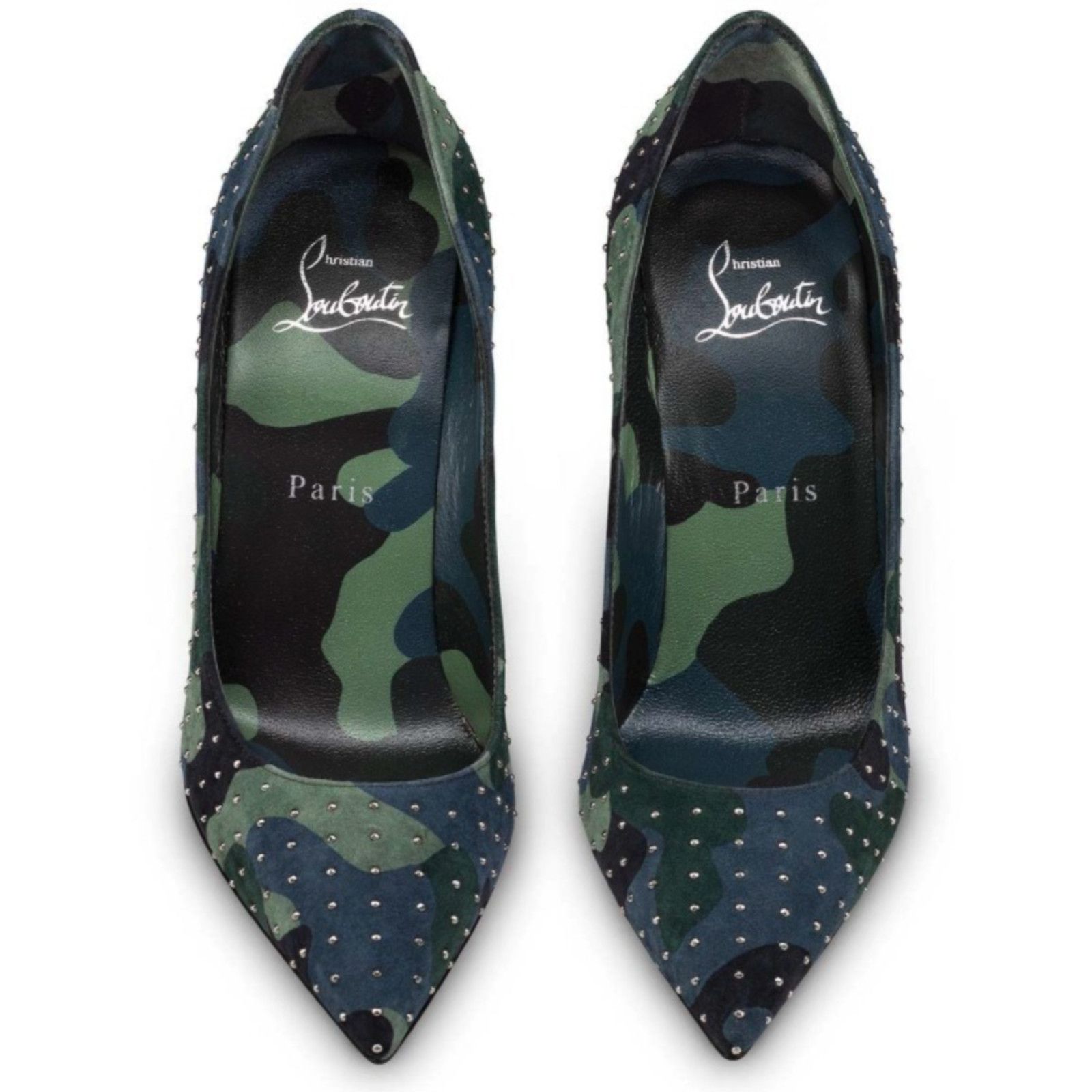 Christian Louboutin Kate Plume 100 Camo Blue Green Suede Classic Heel Pump 41 Size US 11 / IT 41 - 6 Thumbnail