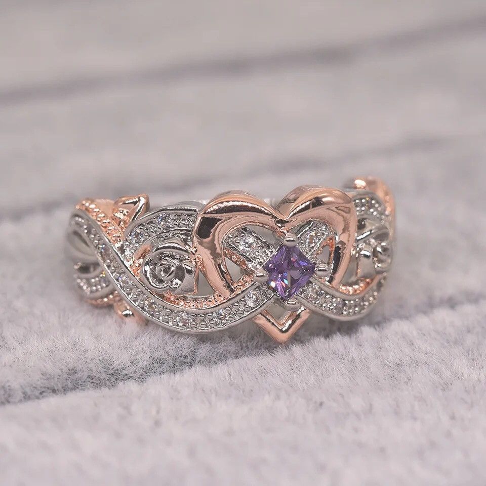 Designer × Jewelry Heart Rings with Romantic Rose Flower Size ONE SIZE - 1 Thumbnail