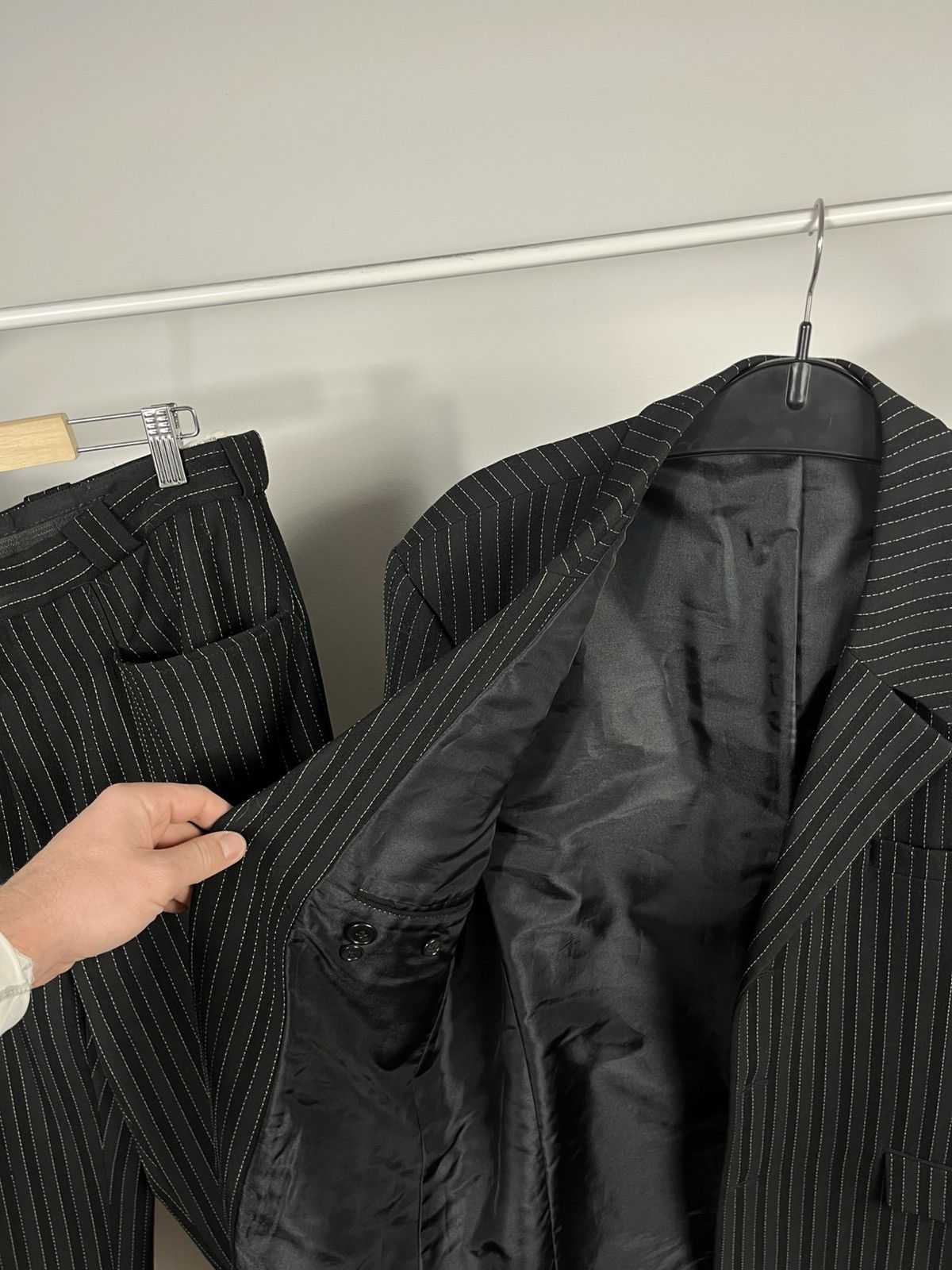 Other Vintage Wool Pinstripe Suit Set Blazer Pants Black France 52 Size 42R - 7 Thumbnail