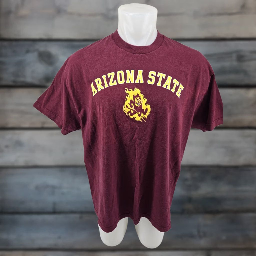 VINTAGE Arizona State Sun Devils T Shirt Mens XL Burgundy Red Crew Neck Short Sleeve All Seasons College Grunge Retro Sports Streetwear Football