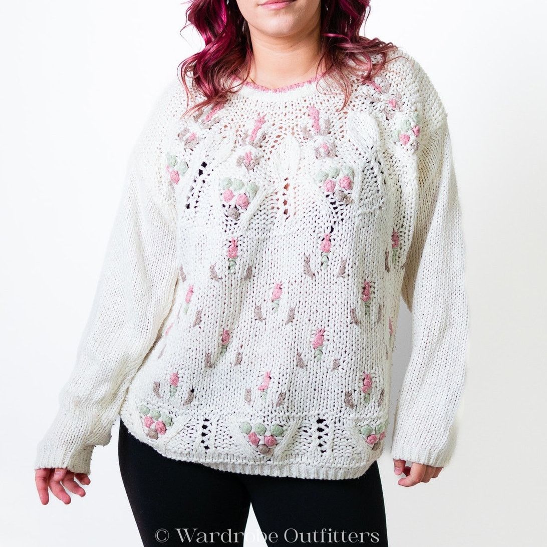 Vintage Vintage 80s Handknitted Crochet Needlepoint Pullover Sweater Size M / US 6-8 / IT 42-44 - 1 Thumbnail