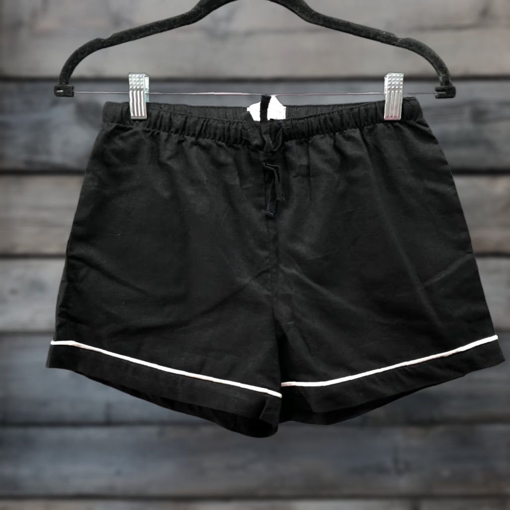 Vintage Poppies & Posies 100% Linen Pajama Shorts Womens S Black Drawstring Lounge Shorts Linen Sleep Shorts Womens S Black Size 32" / US 10 / IT 46 - 1 Thumbnail