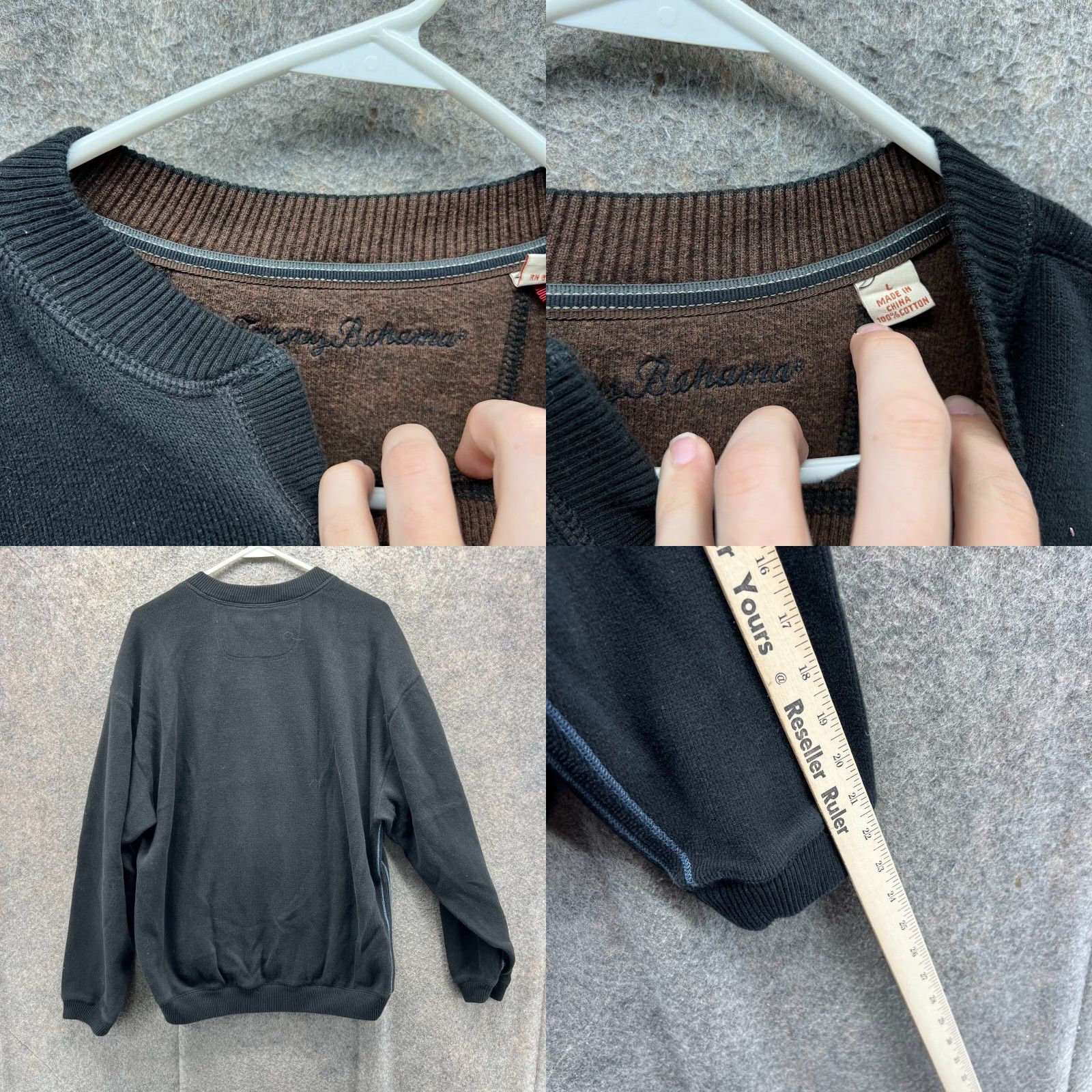 Tommy Bahama VINTAGE Tommy Bahama Pullover Sweater Mens Large Black Reversible Fleece Cotton Crew Neck Short Sleeve? Size US L / EU 52-54 / 3 - 8 Thumbnail