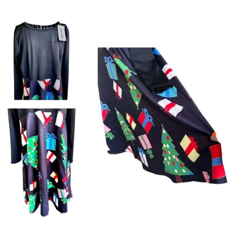 Other NWT Sucrefas Christmas Dress XXL Black Holiday Christmas Tre Size XXL / US 16-18 / IT 52-54 - 6 Thumbnail
