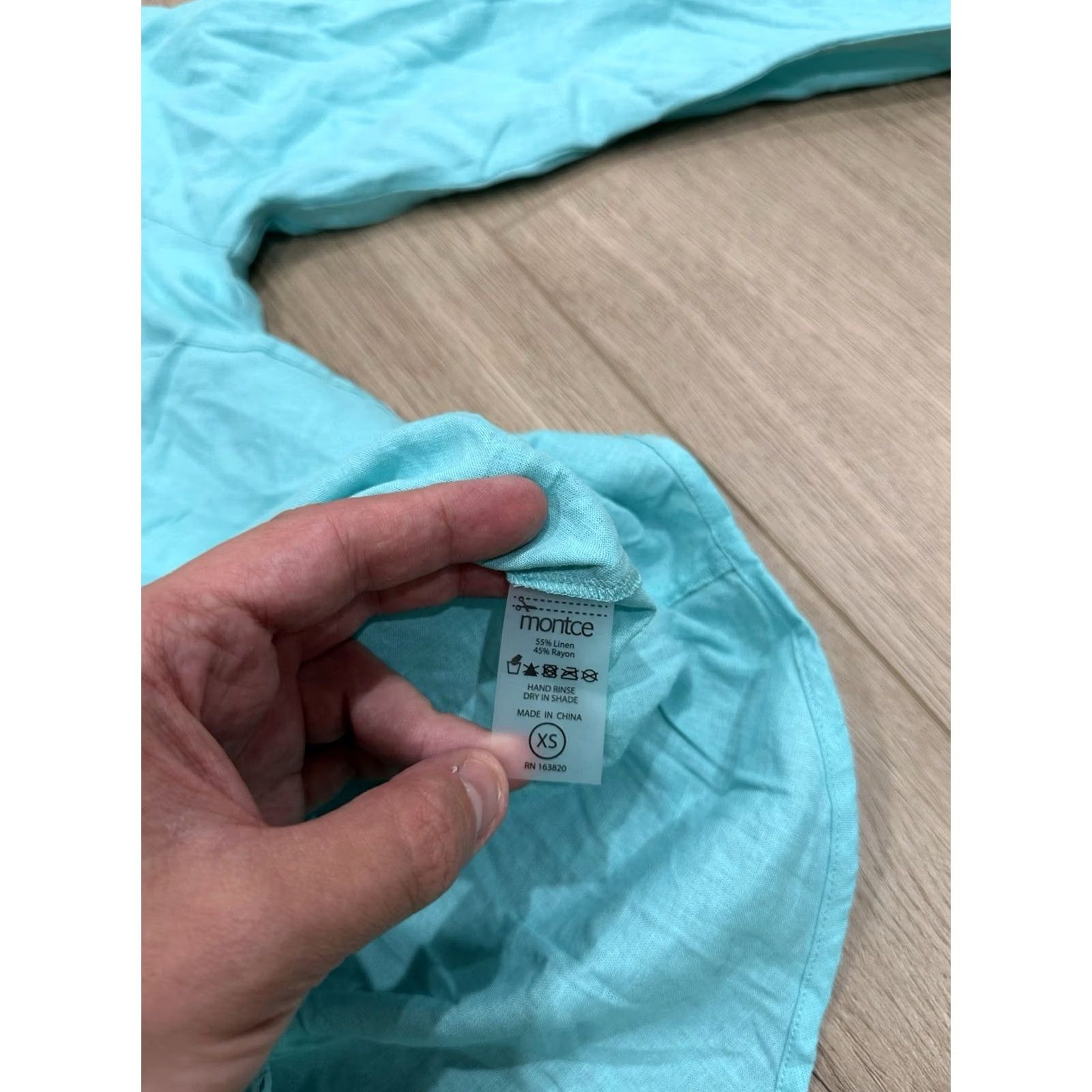 Vintage Montce Linen Blend Button Down Shirt Swim Cover NWT Size XS Turquoise Women's Size XS / US 0-2 / IT 36-38 - 7 Thumbnail