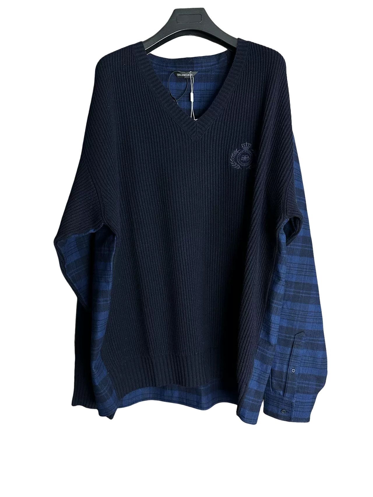 Balenciaga Balenciaga Plaid Hybrid V-Neck Sweater M Size US M / EU 48-50 / 2 - 1 Thumbnail