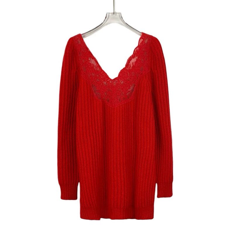 Balenciaga Balenciaga size 34 Red V-neck lace wool long-sleeve knit s Size XXS / US 00 / IT 34 - 2 Thumbnail