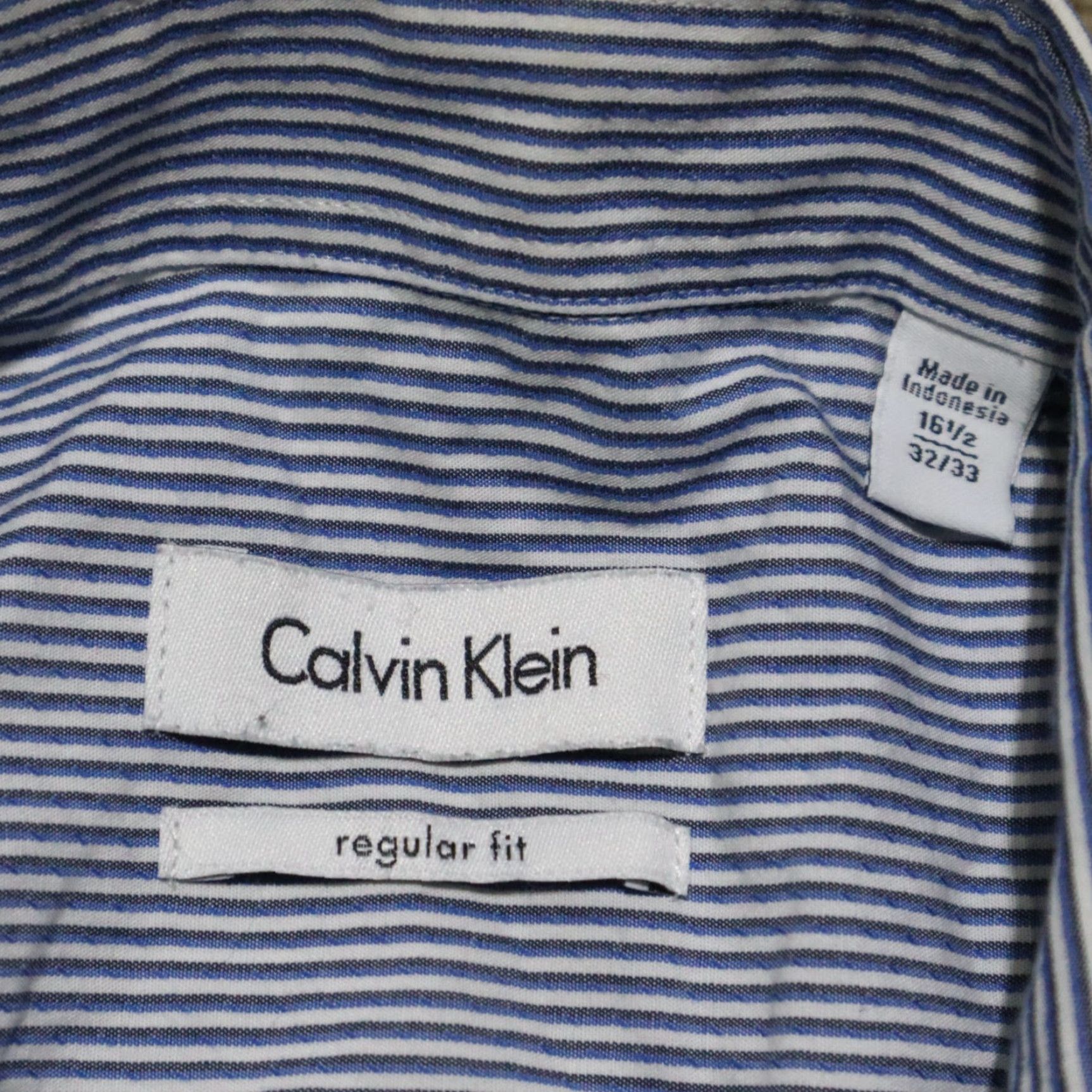 Calvin Klein Calvin Klein CK Blue Striped Button-Down Shirt Long Sleeve Men's 16.5 32/33 Size XS-? Size US XL / EU 56 / 4 - 3 Thumbnail