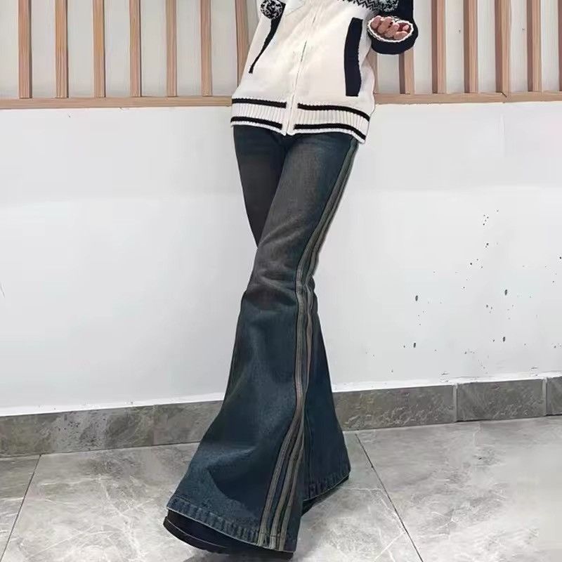 Japanese Brand × Vintage Low Waist Flare Jeans Vintage Striped Denim Size 34" / US 12 / IT 48 - 1 Thumbnail