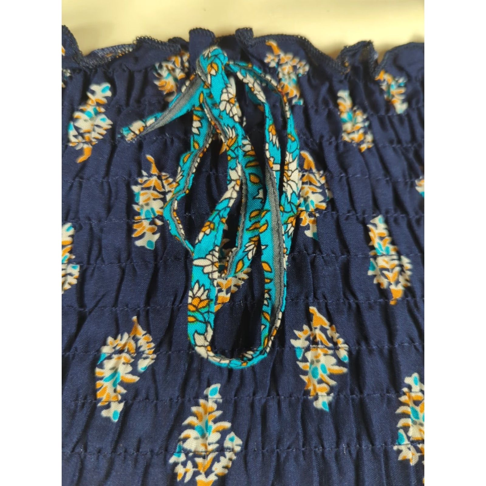 Vintage Kindred Anthropologie Maxi Dress Navy Blue S Short Sleeve Square Neck Smocked Bodice Ruffle Beach Flower Peasant Size S / US 4 / IT 40 - 5 Thumbnail