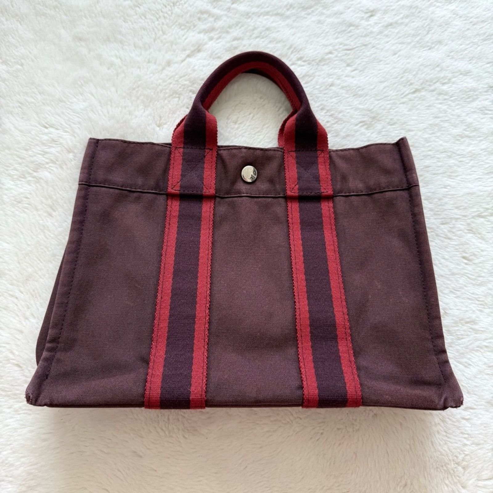 Hermes Hermès Fourre Tout Burgundy Canvas Tote Bag Authentic Size ONE SIZE - 1 Thumbnail