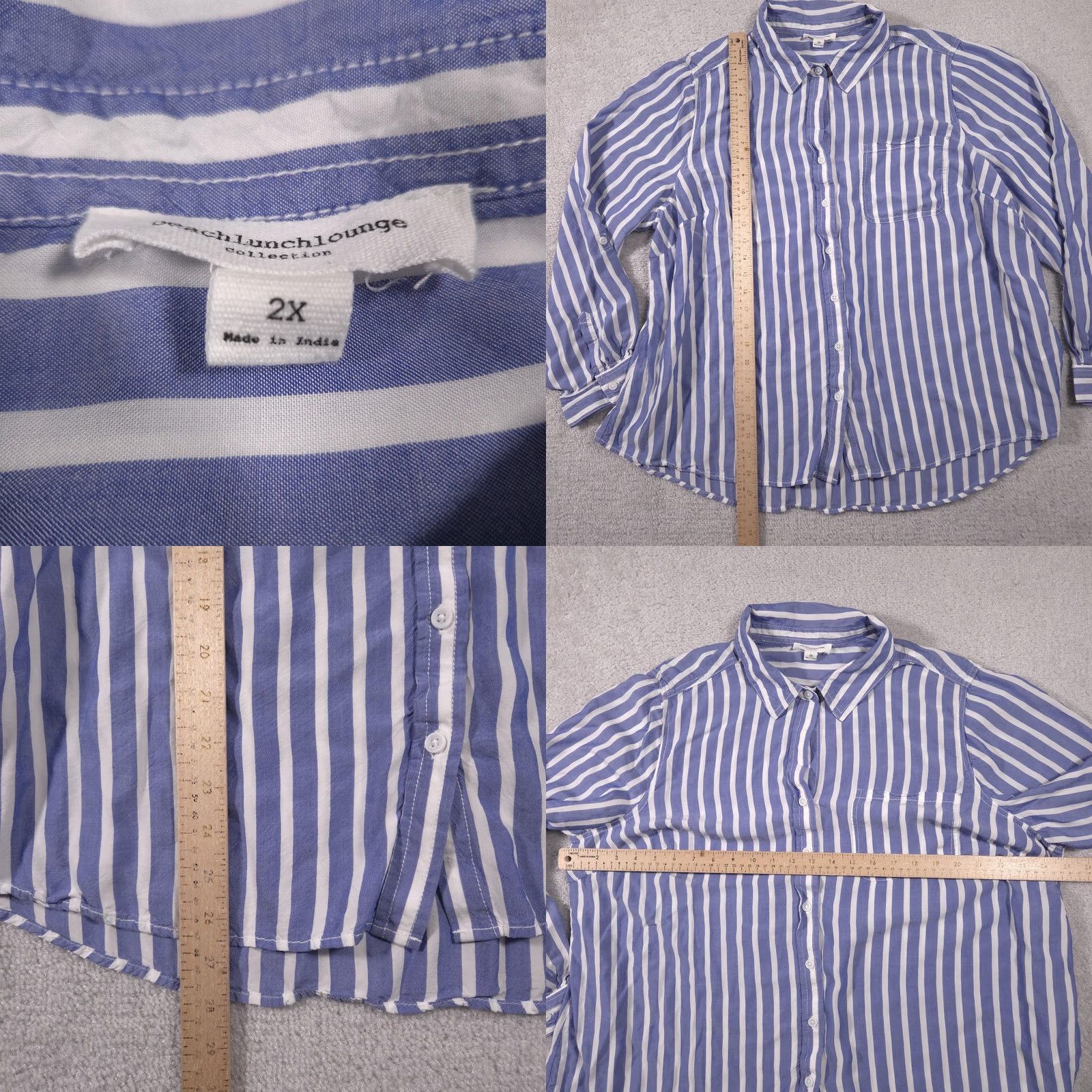 Vintage Beachlunchlounge Shirt Womens 2X Blue White Stripe Button Front Viscose Top Size XXL / US 16-18 / IT 52-54 - 8 Thumbnail