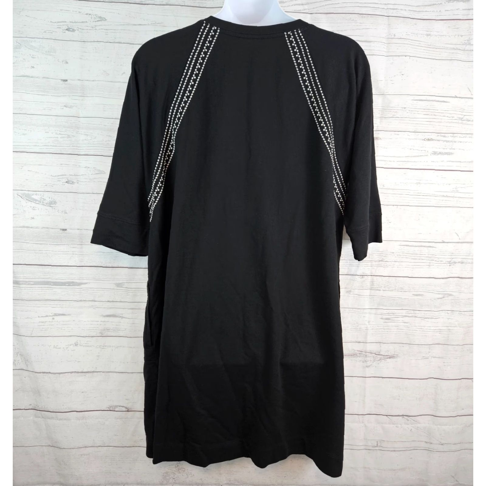 J. Jill J Jill Fit Womens Sweatshirt Dress 2X Black Embroidered Pockets Cotton Blend Knit Dress Shirt? Size XXL / US 16-18 / IT 52-54 - 3 Thumbnail