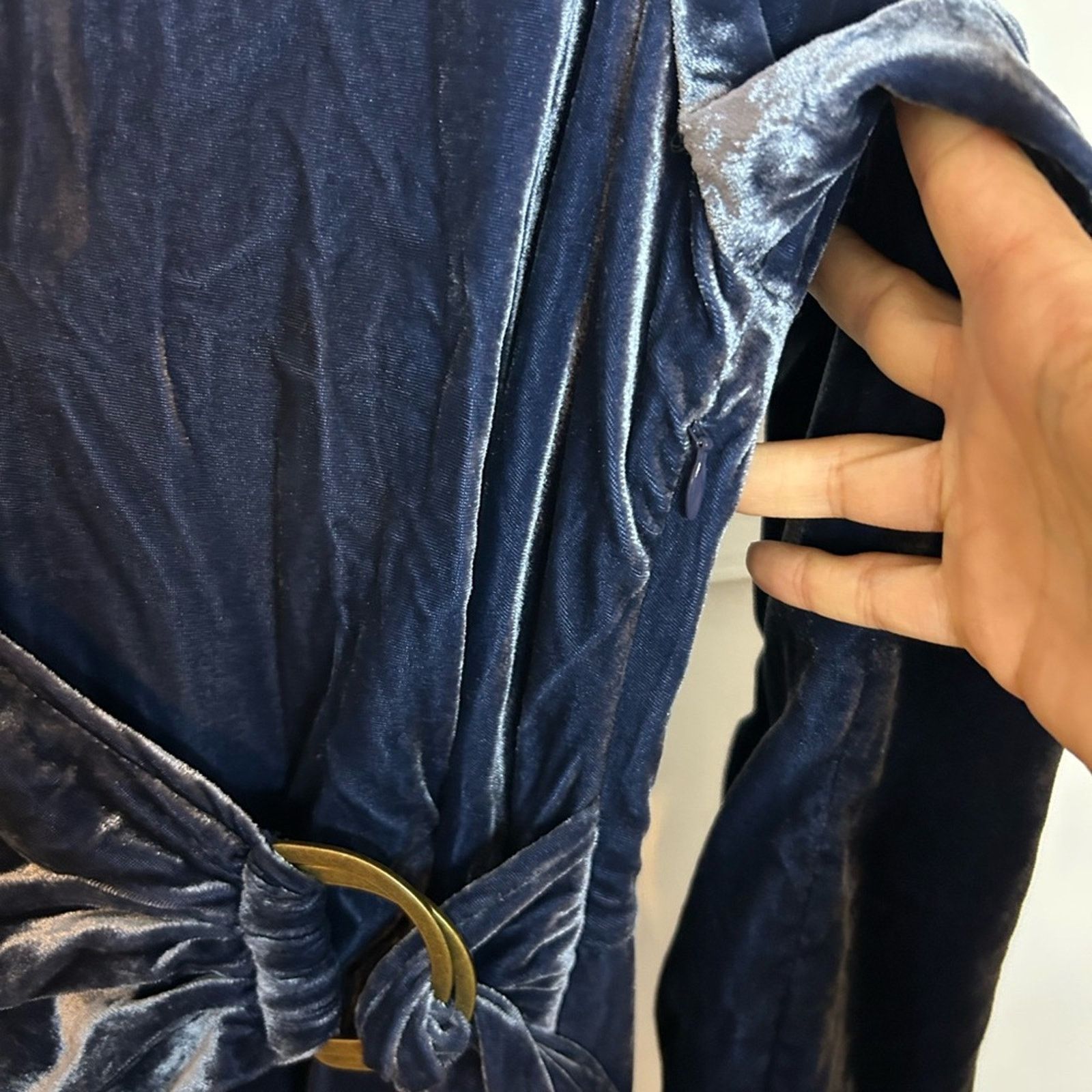 Anthropologie Maeve Blue Velvet Belted Wrap Shirt Dress Size XL / US 12-14 / IT 48-50 - 7 Thumbnail