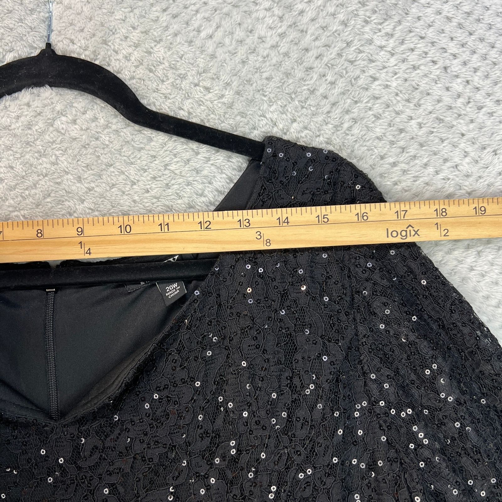 Other SLNY Women's Black Sequined A-Line Lace Dress Plus Size-20W Size 3XL / US 20-22 - 15 Thumbnail