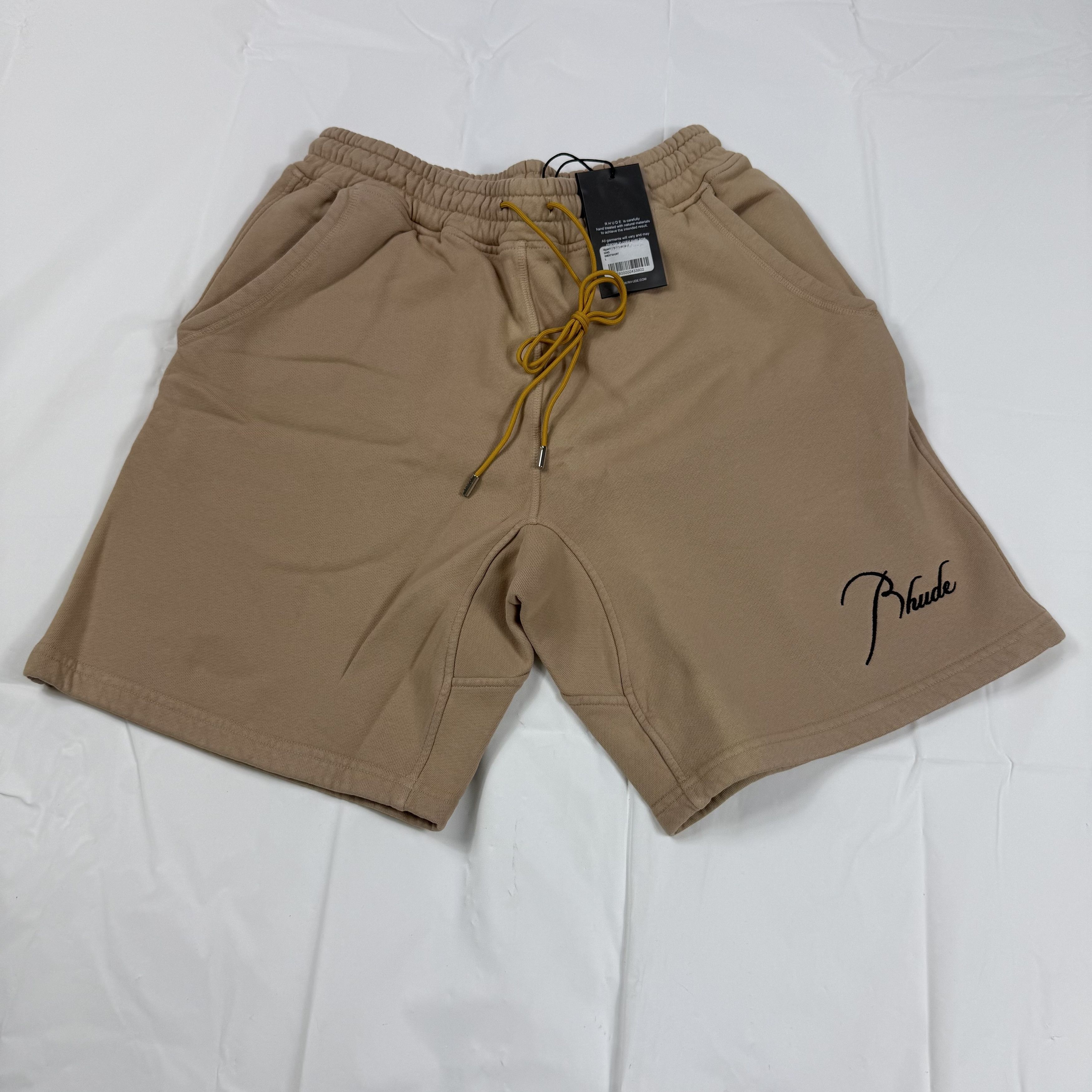 Rhude Script Logo Sweat Shorts Tan Beige Mens Size L