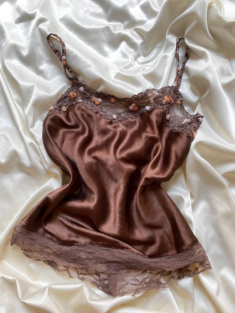 Vintage Vintage brown satin vest top Size S / US 4 / IT 40 - 1 Thumbnail