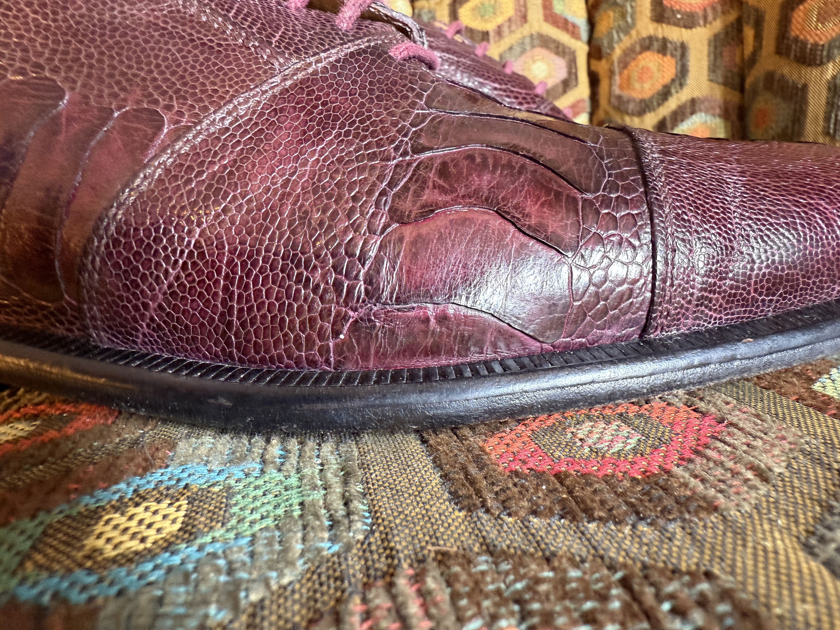 David Eden SALOMON ostrich leg cap-toe oxfords in wine +box, bag, trees Size US 9.5 / EU 42-43 - 11 Thumbnail