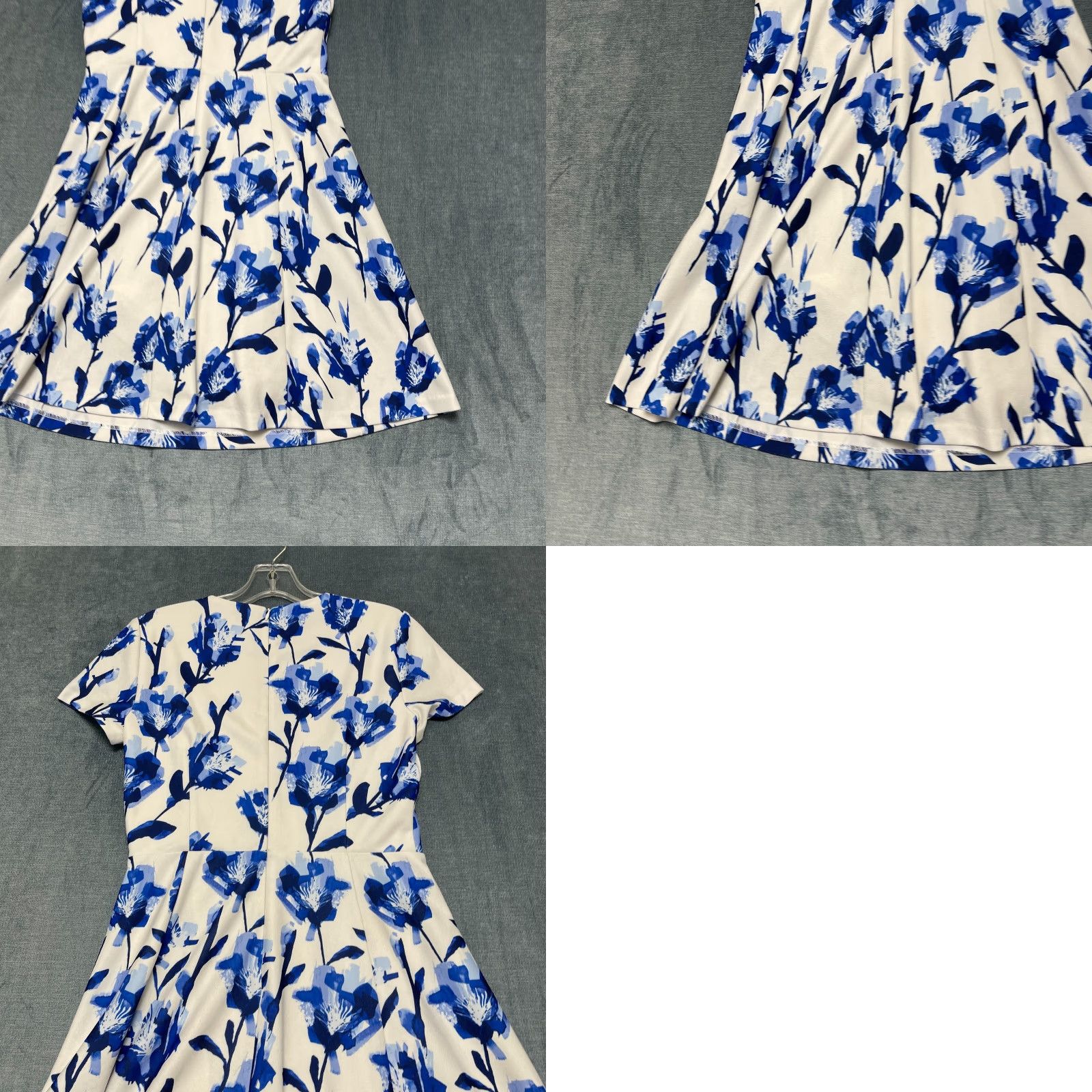 Vintage VINTAGE Eliza J Fit & Flare Soft Dress Womens 6 White Blue Floral Lined Party Wear Size M / US 6-8 / IT 42-44 - 9 Thumbnail
