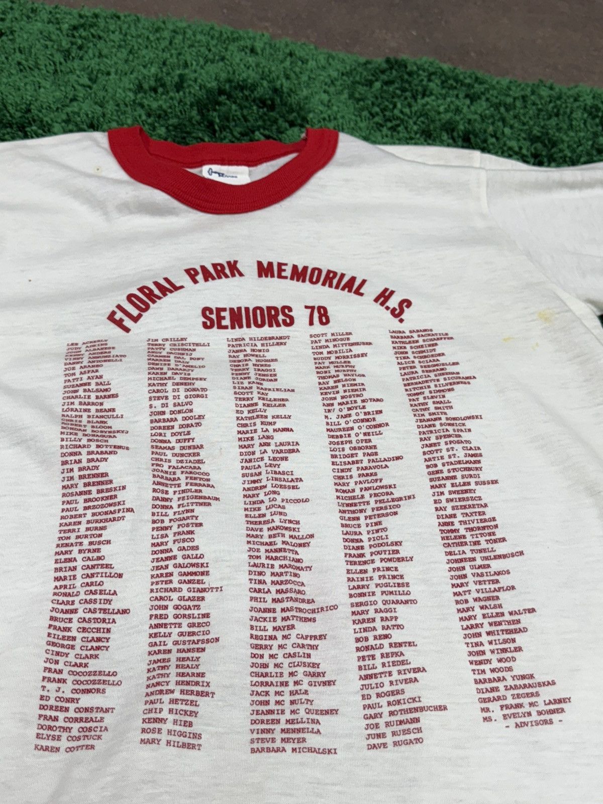 Vintage 70s Floral Park High School Ringer Tee Red Stitch Large Size US L / EU 52-54 / 3 - 3 Thumbnail