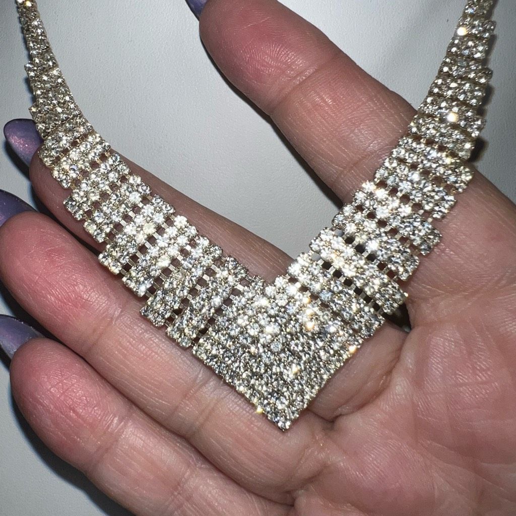 Vintage Vintage 80s Prong Set Rhinestone V Necklace (see pics and de Size ONE SIZE - 4 Thumbnail