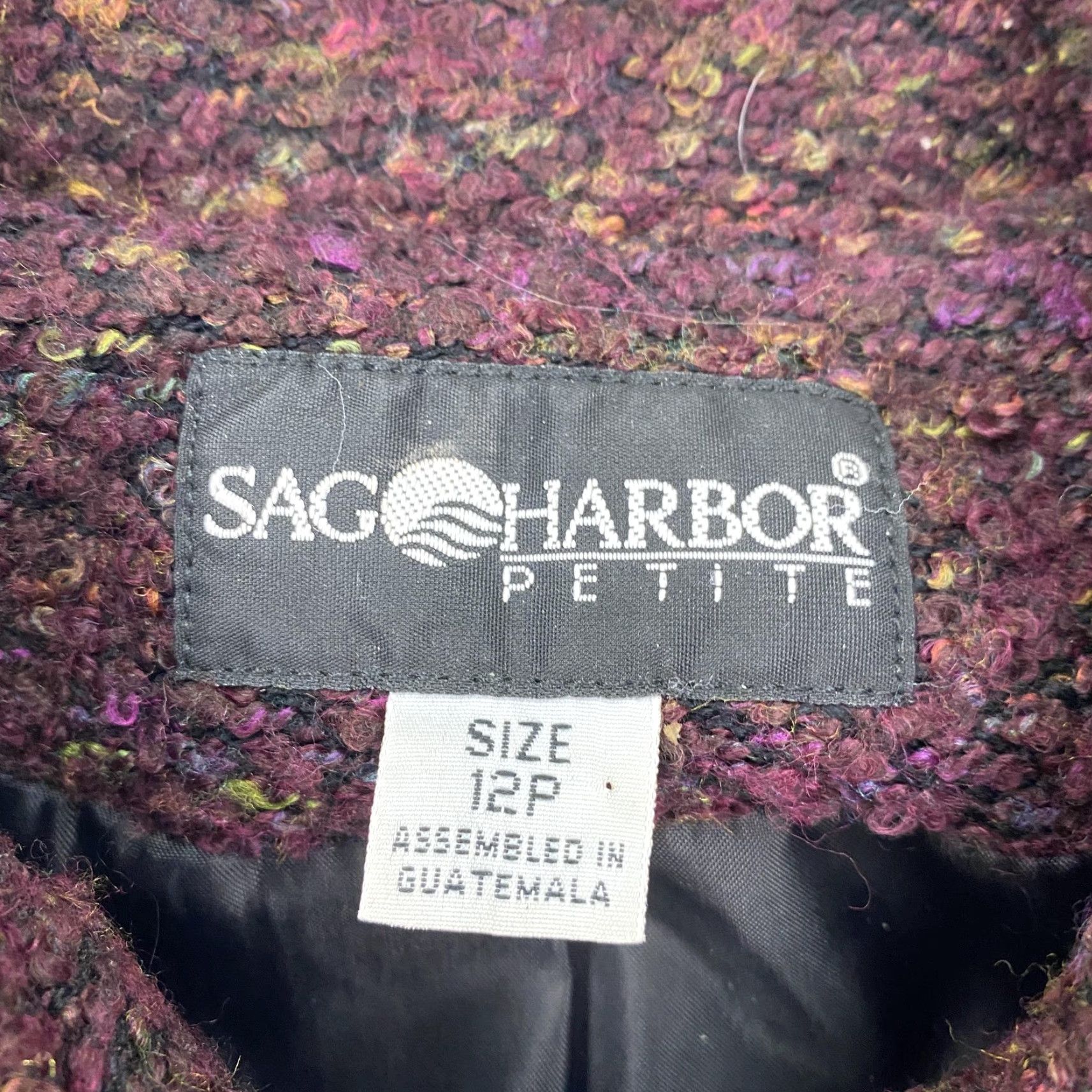 Vintage Sag Harbor Blazer Womens 12P Petite Jacket Burgundy Bouclé Lined Button Flecked Tweed Suit Style Professional Womens? Size XL / US 12-14 / IT 48-50 - 3 Thumbnail