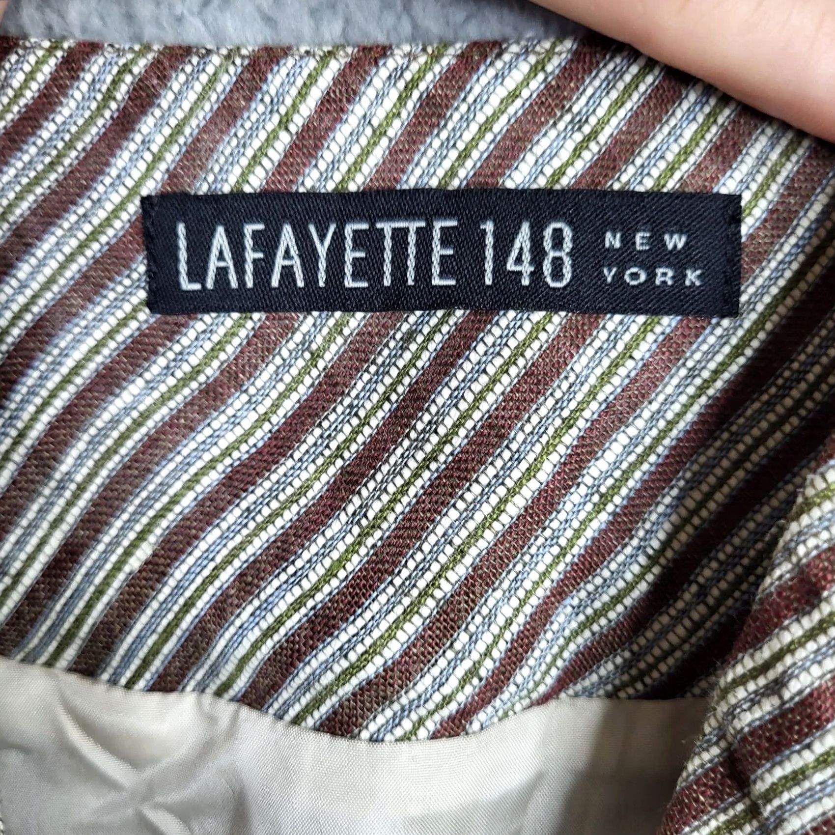 Vintage Lafayette 148 Skirt A-Line Stripes Linen Lined Brown 26W Knee Length Slim Fit Women Size 26" / US 2 / IT 38 - 2 Thumbnail