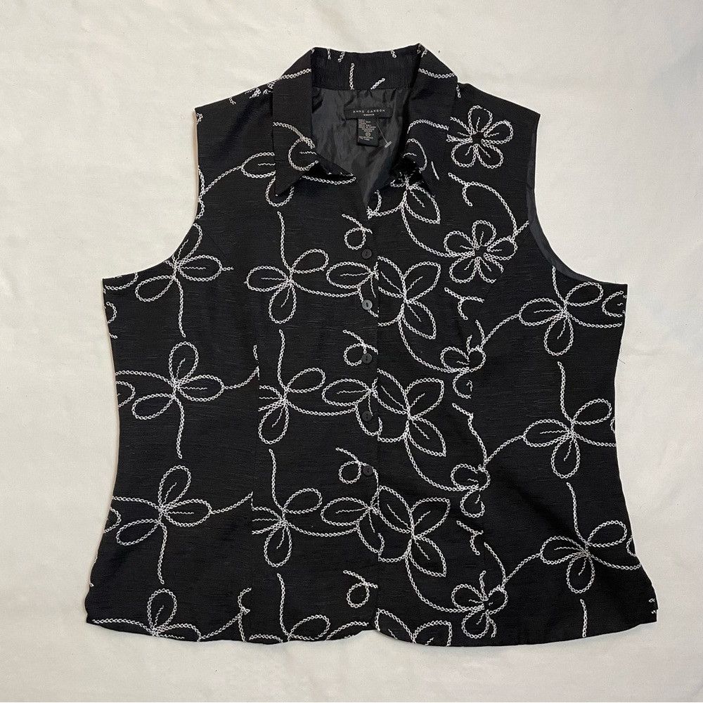 Other New Anne Carson Silk Embroidered Sleeveless Black Top Size Size XXL / US 16-18 / IT 52-54 - 2 Thumbnail