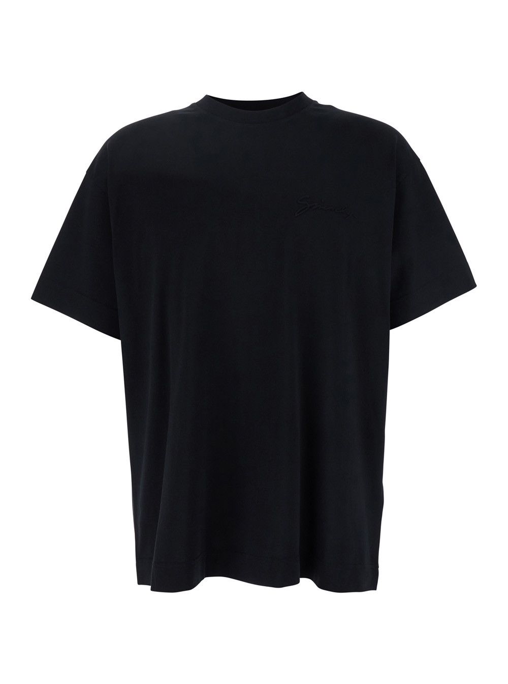 Givenchy Black Crewneck T-Shirt with Embossed Logo on Front in Cotton Man Size US M / EU 48-50 / 2 - 1 Thumbnail