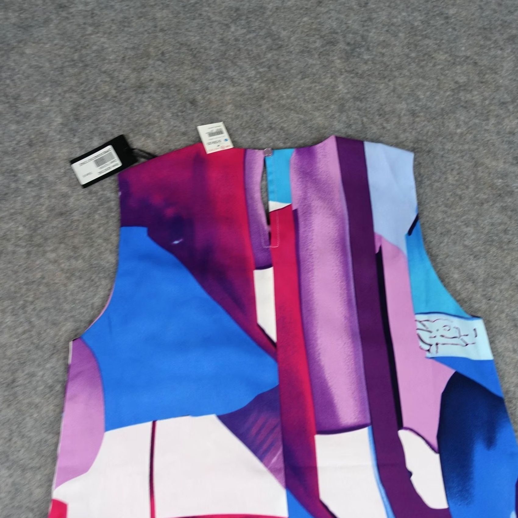Vintage VINTAGE The Station Dress Womens 8 Blue Geometric Shift Sleeveless Midi Pockets Art VTG Size M / US 6-8 / IT 42-44 - 7 Thumbnail