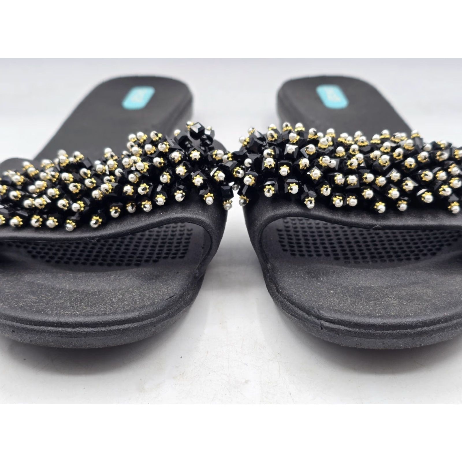 Vintage Oka-B Sandal Women’s Slide Black Multi LL 11.5-12 Casual Travel - Beaded Logo, Solid Pattern, Slip On, Flat Heel Womens Size US 11.5 / IT 41.5 - 3 Thumbnail