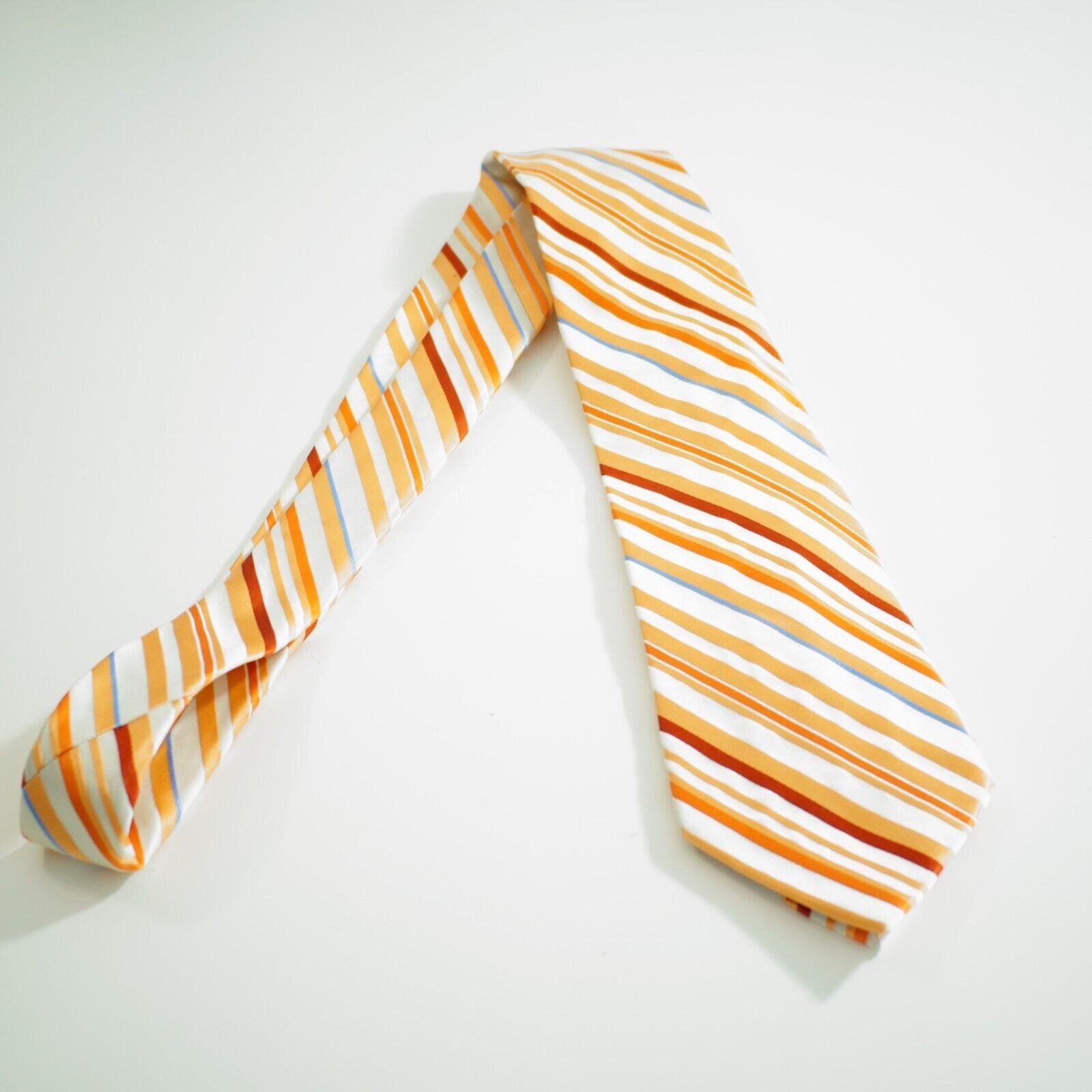 Express Express Design Studio Orange Cream Striped Woven Silk Tie Size ONE SIZE - 6 Thumbnail