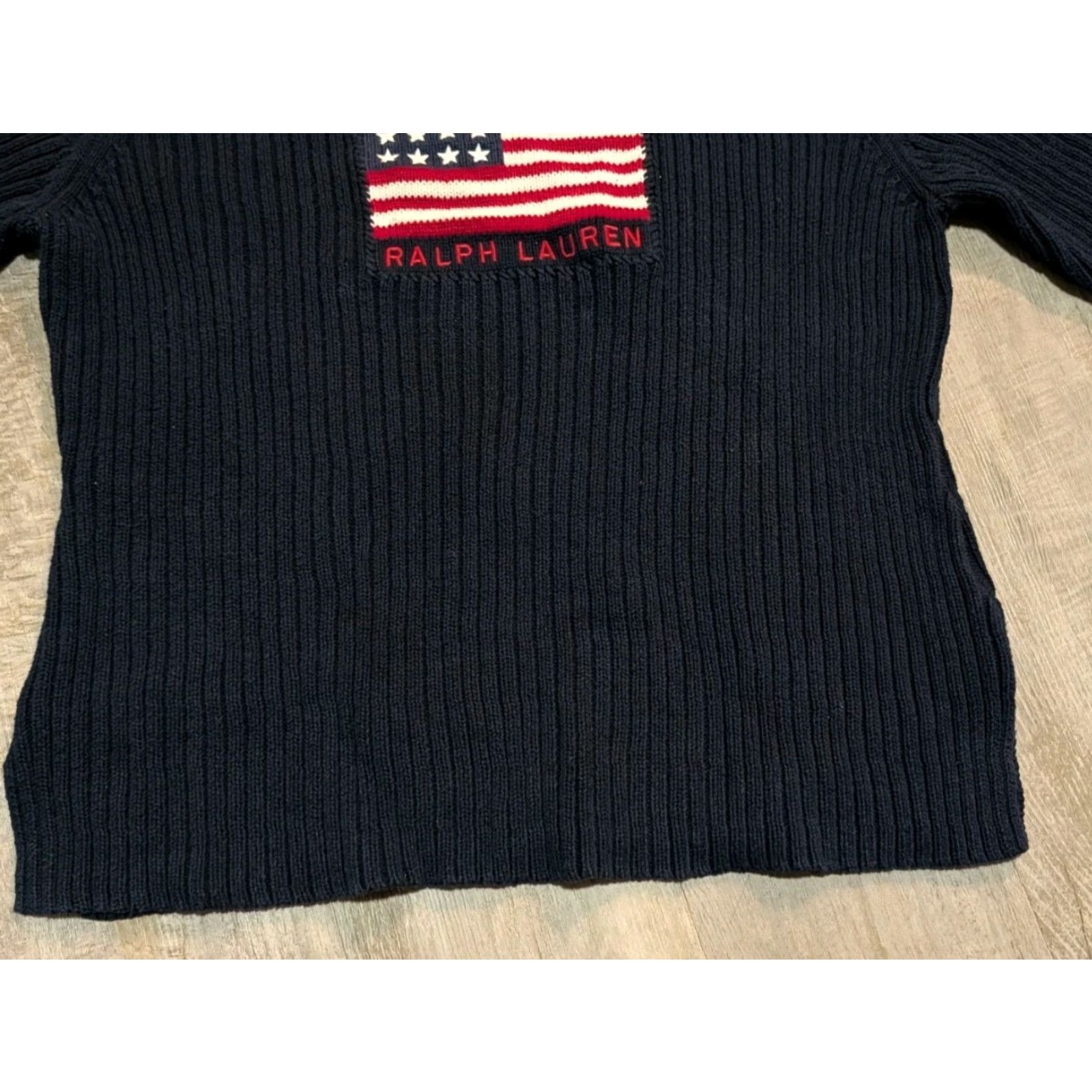 Ralph Lauren VINTAGE Ralph Lauren Jumper Women XL Navy Blue USA Flag 80s 90s Designer Pullover Knit Logo Embroidered Easy Care All Seasons Size XL / US 12-14 / IT 48-50 - 5 Thumbnail
