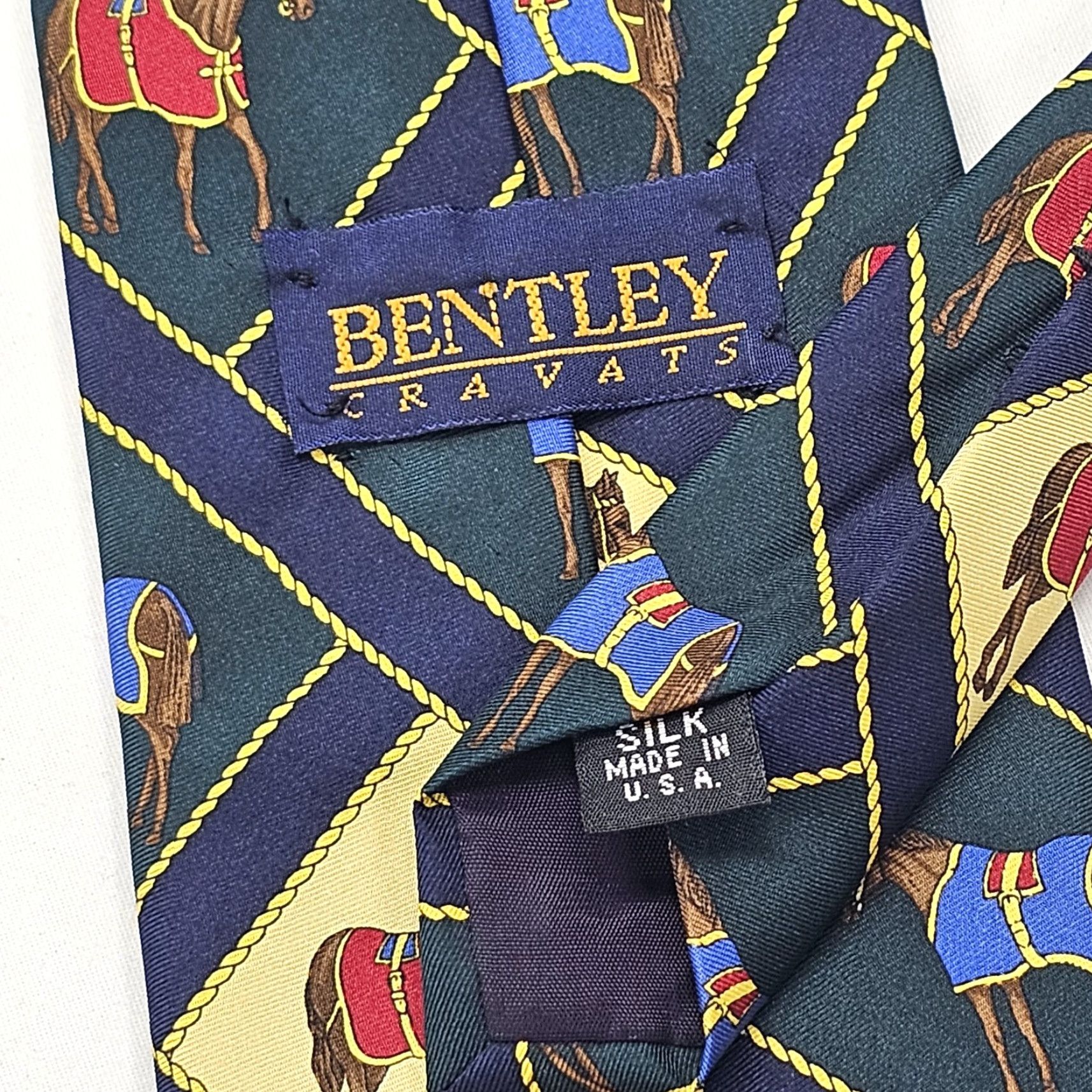 Vintage VINTAGE Bentley Cravats Necktie Men's Equestrian Silk Tie Jocky Horse Racing Derby USA Silk Tie Abstract Derby Equestrian Racing 56" Men Size ONE SIZE - 4 Thumbnail