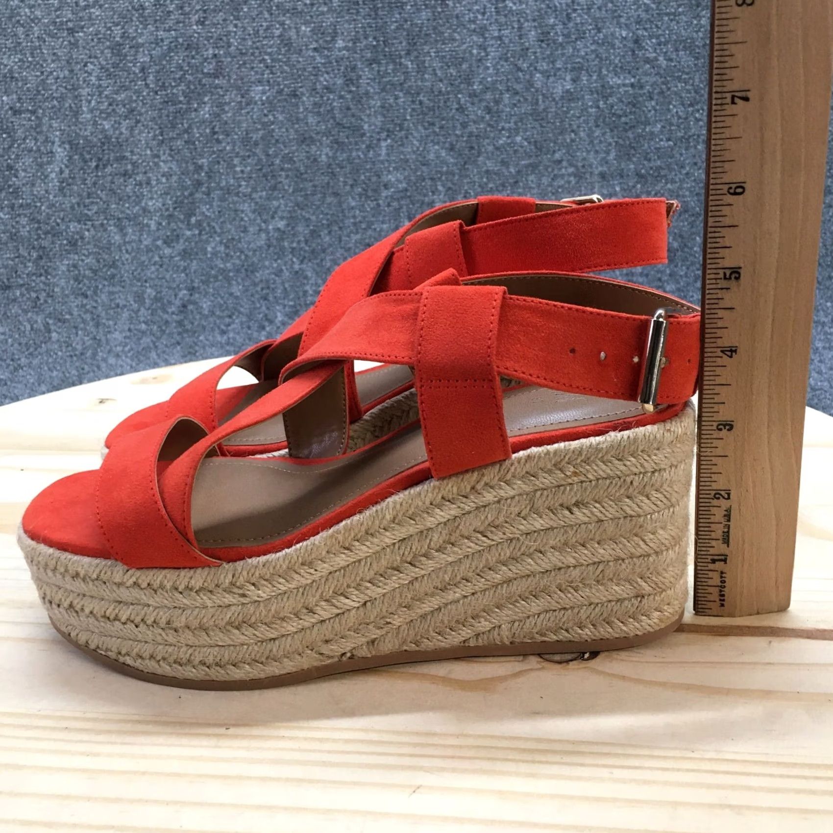 H&M H&M Sandal Womens 37 Orange Slingback Open Toe Espadrille Wedge Platform Suede Size US 6 / IT 36 - 7 Thumbnail
